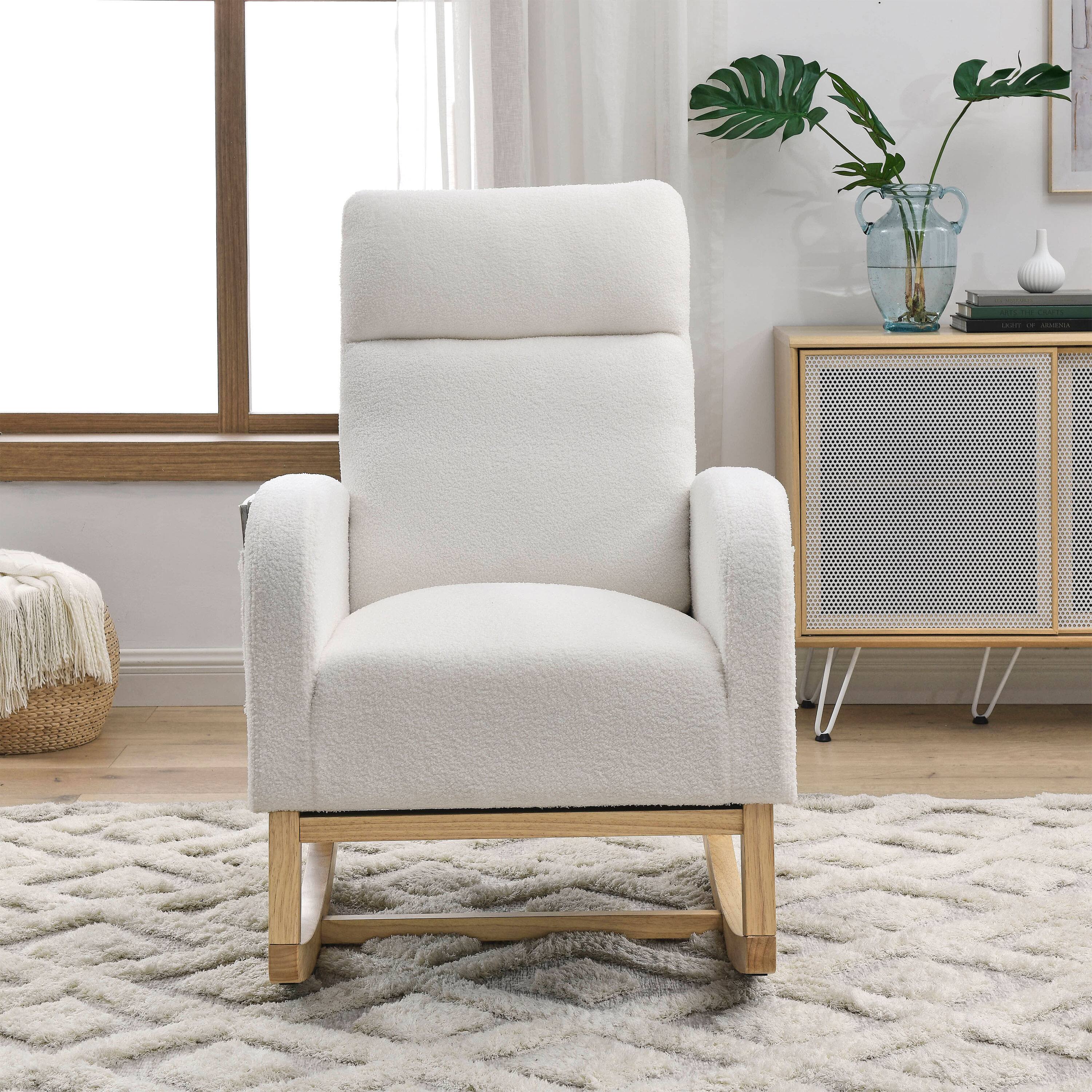 Alt View 7. Ecooso - Modern Accent Rocking Chair with High Backrest and Side Pockets, Upholstered Lounge Armchair - Ivory.
