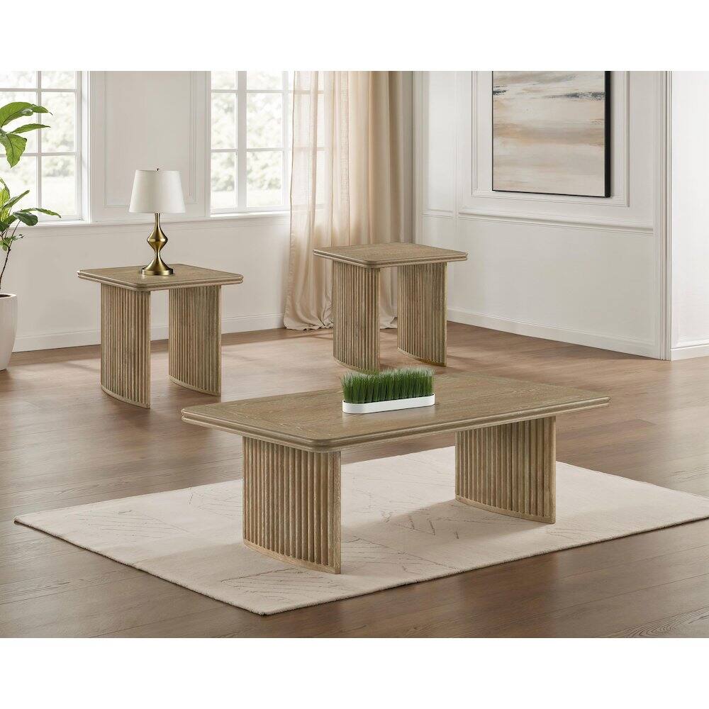 Angle. Coaster Co. of America - Adina 3-piece Wood Coffee Table Set Distressed Light Brown - Distressed Light Brown.