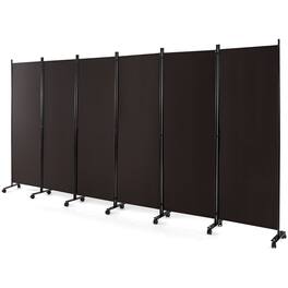 Costway - 6-Panel Folding Room Divider 6FT Rolling Privacy Screen with Lockable Wheels - Brown