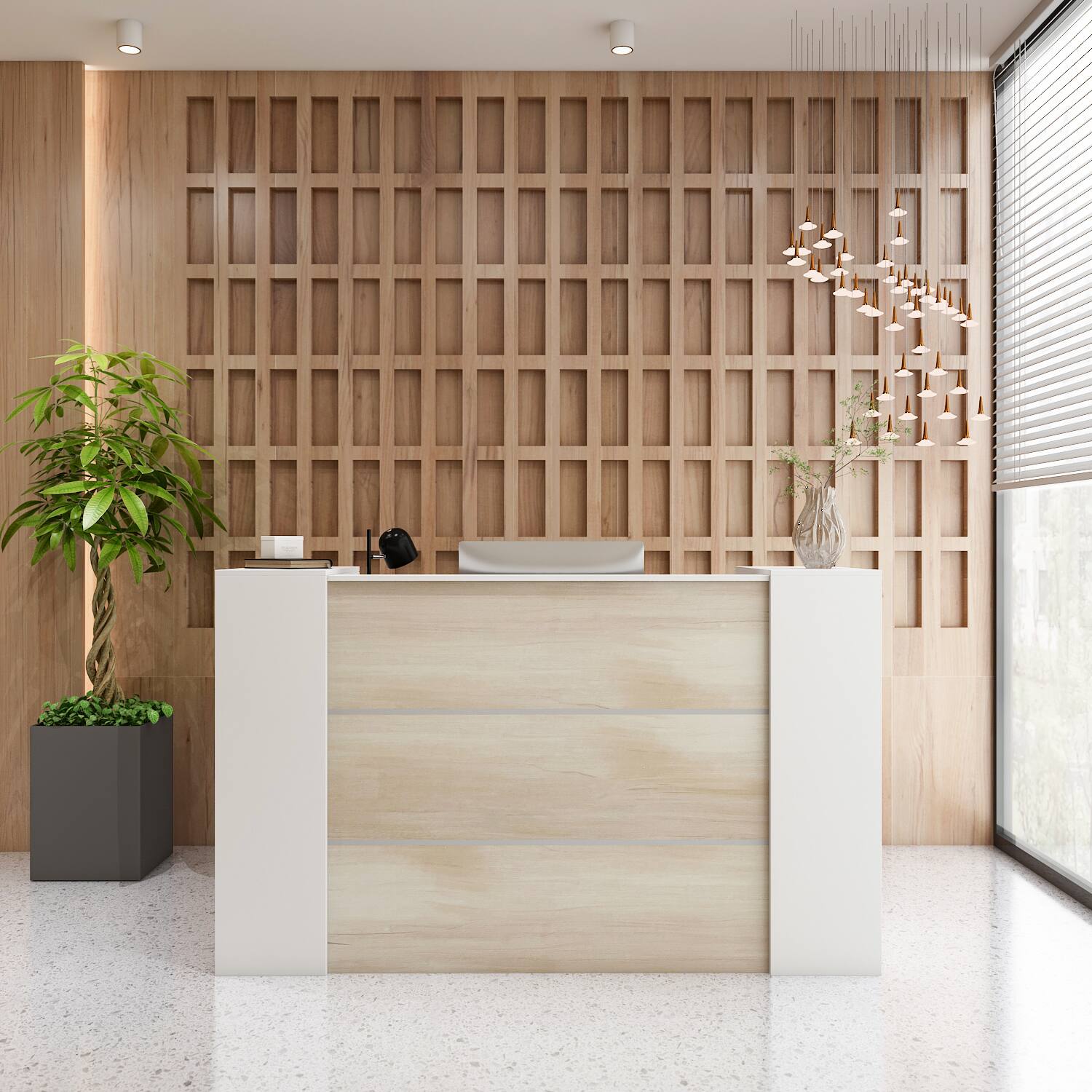 Alt View 8. Famapy - Famapy Modern Reception Desk: Modular, Lockable & Organized Office Front Desk - White & Wooden.