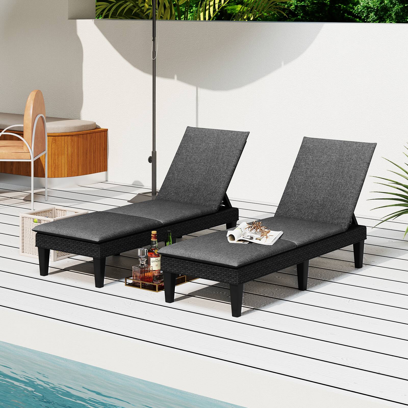 Alt View 1. Gymax - Gymax 2PCS Patio Lounge Chair Recliner Chair w/ 3-Position Adjustable Backrest & Cushion Black & Gray - Black, Gray.