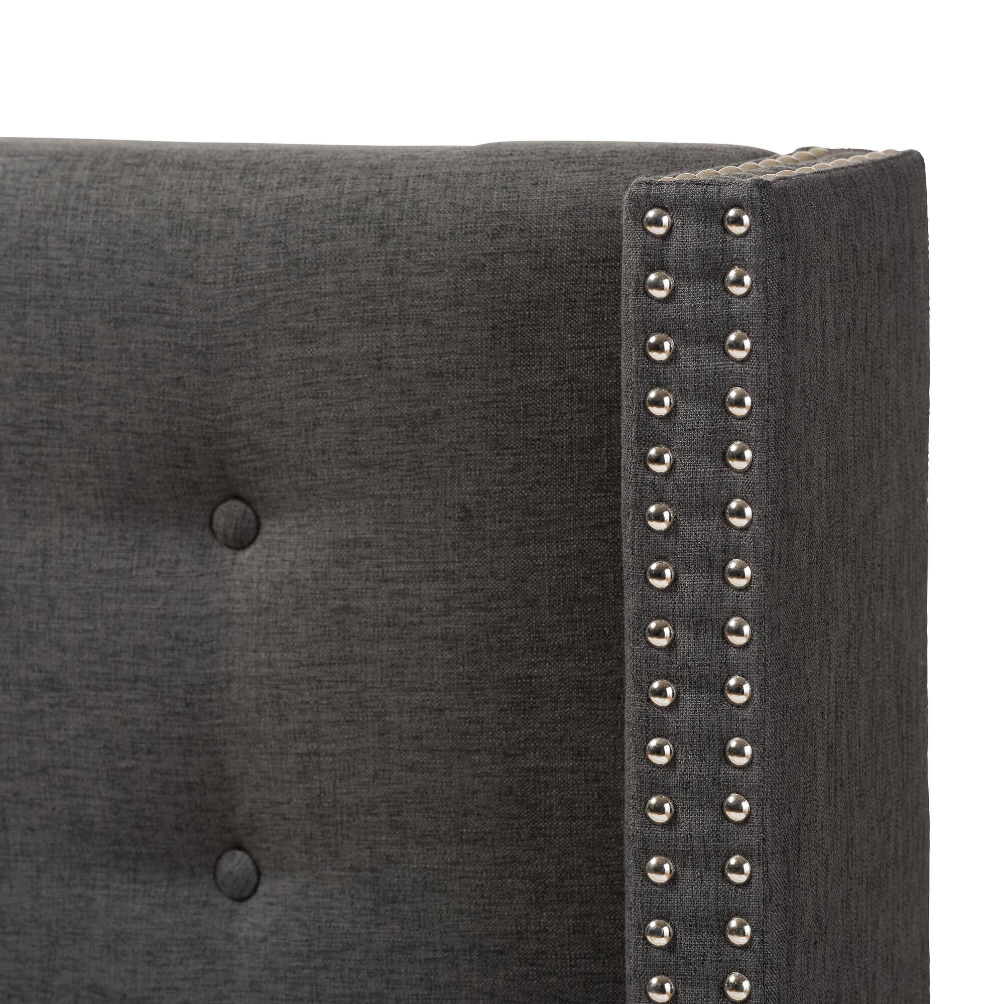 Left. Baxton Studio - Ginaro Modern And Contemporary Fabric Button-Tufted Nail head King Size Winged Headboard - Dark Grey.