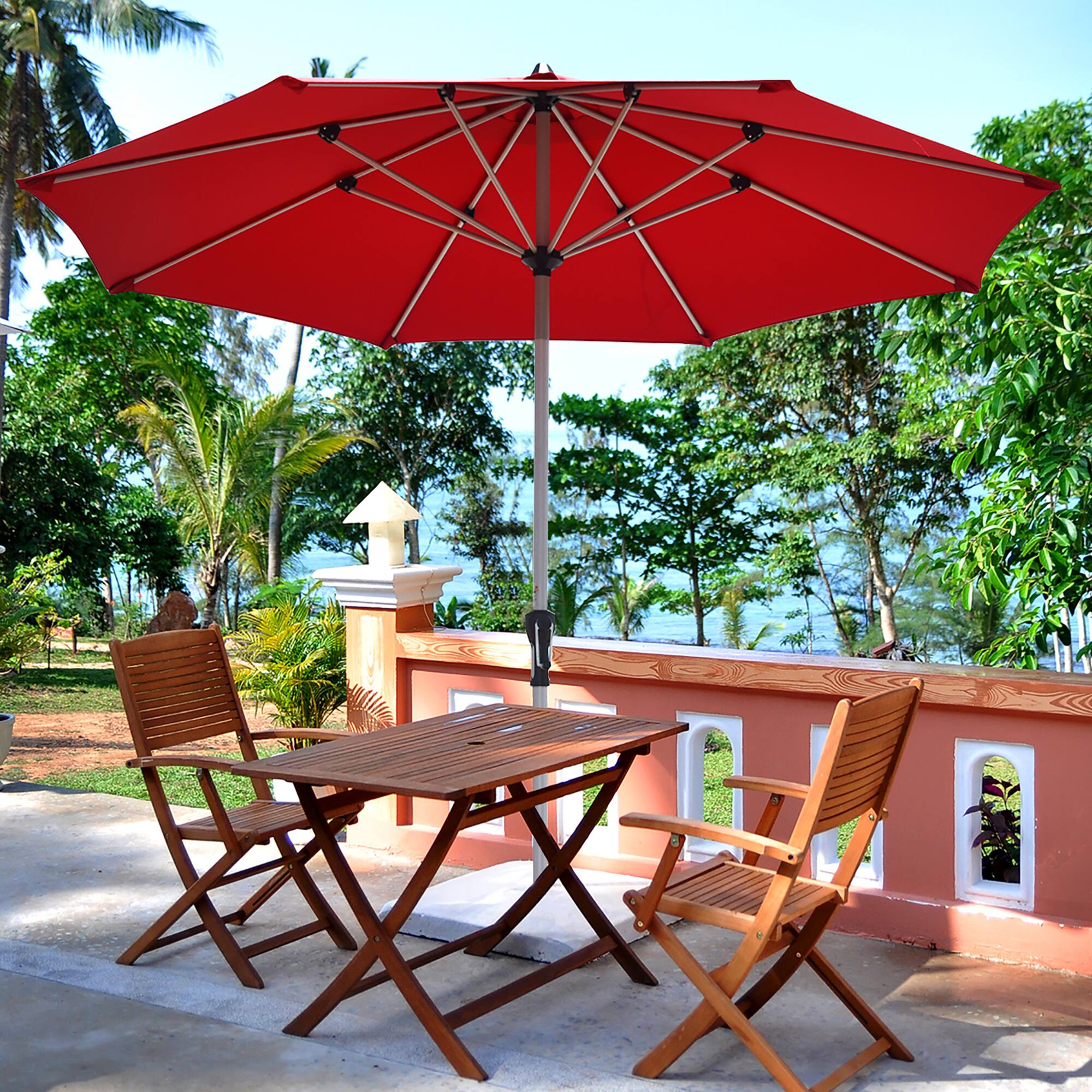 Alt View 5. Costway - 9' Patio Market Umbrella Outdoor Table  Aluminum Crank W/8 Ribs - Burgundy.