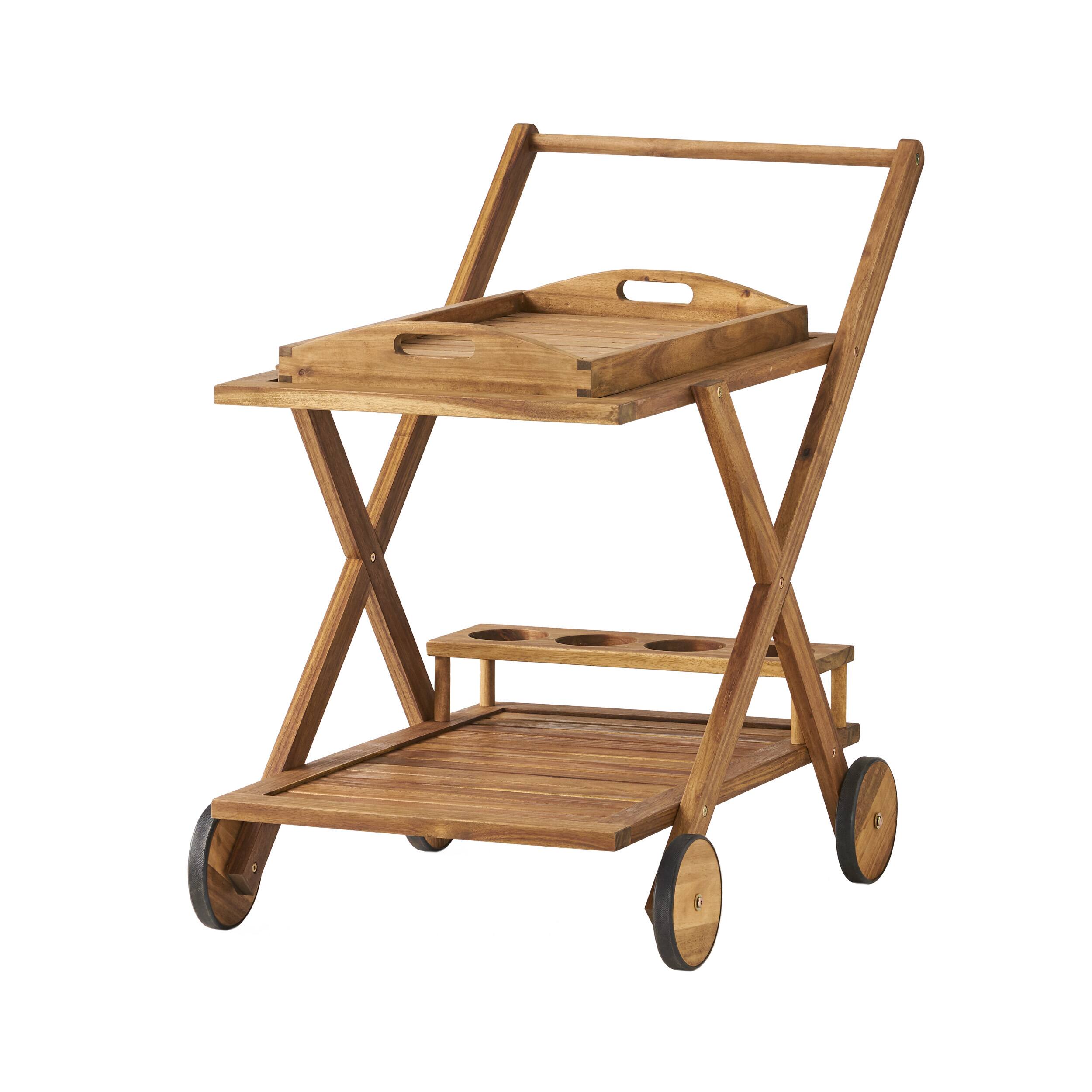 Alt View 1. Mondawe - Mobile Bar Cart with Acacia Wood Finish - Natural.