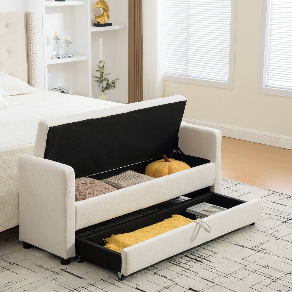 Alt View 3. Ropilly - Ropilly Modern Upholstered Storage Bench with Rolled Armrests Beige - Beige.