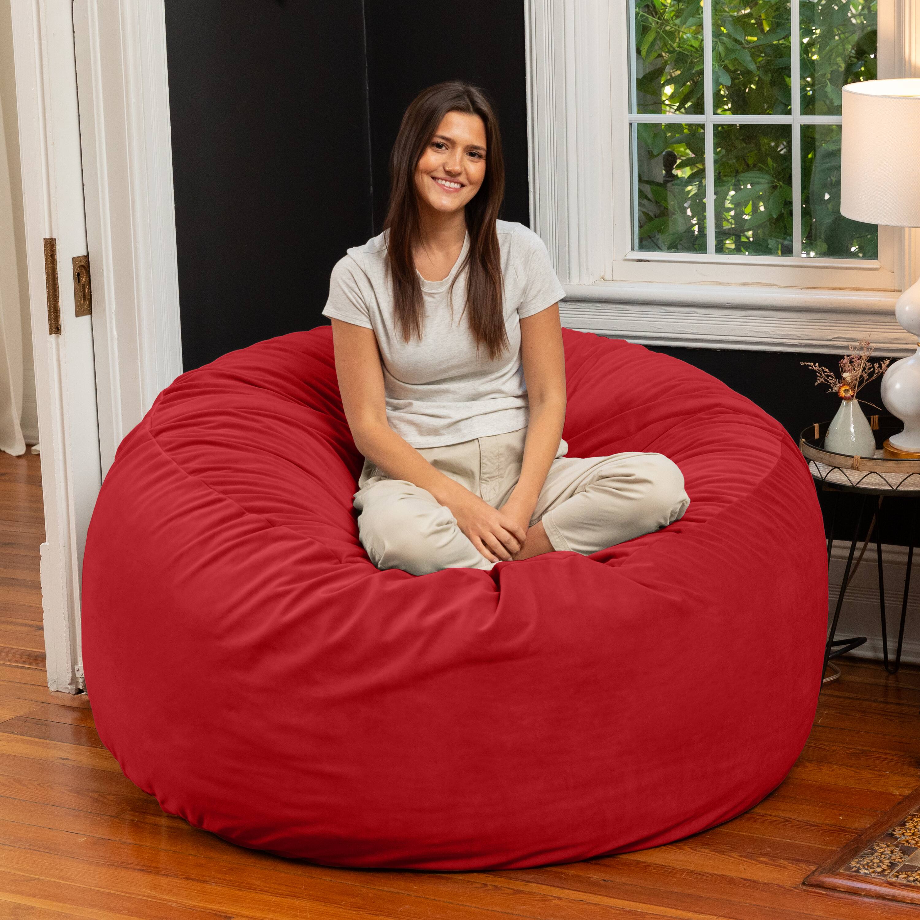 Alt View 2. Jaxx - Jaxx 5 Foot Saxx - Large Round Bean Bag Chair for Adults - Lush Velvet Merlot - Lush Velvet Merlot.