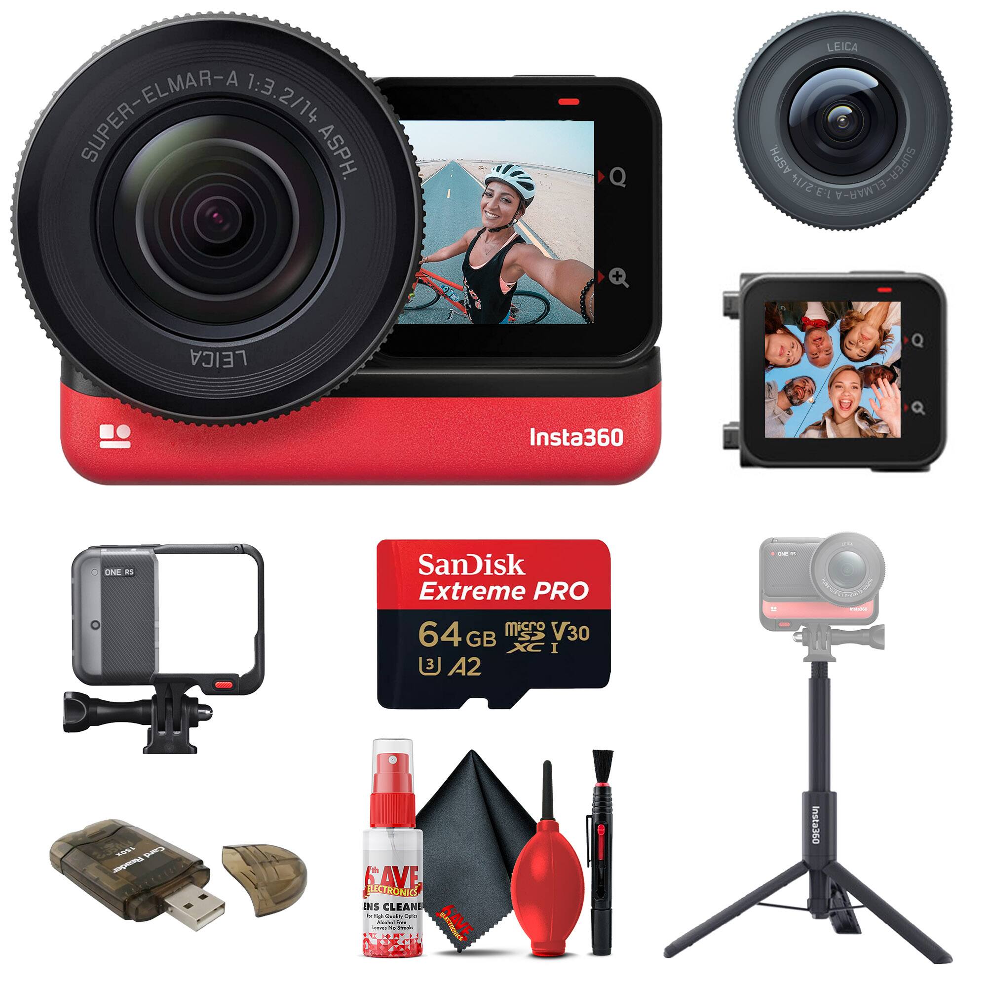 Bundle - Insta360 - ONE RS 1-Inch Edition + Selfie Stick + 64GB Card + More