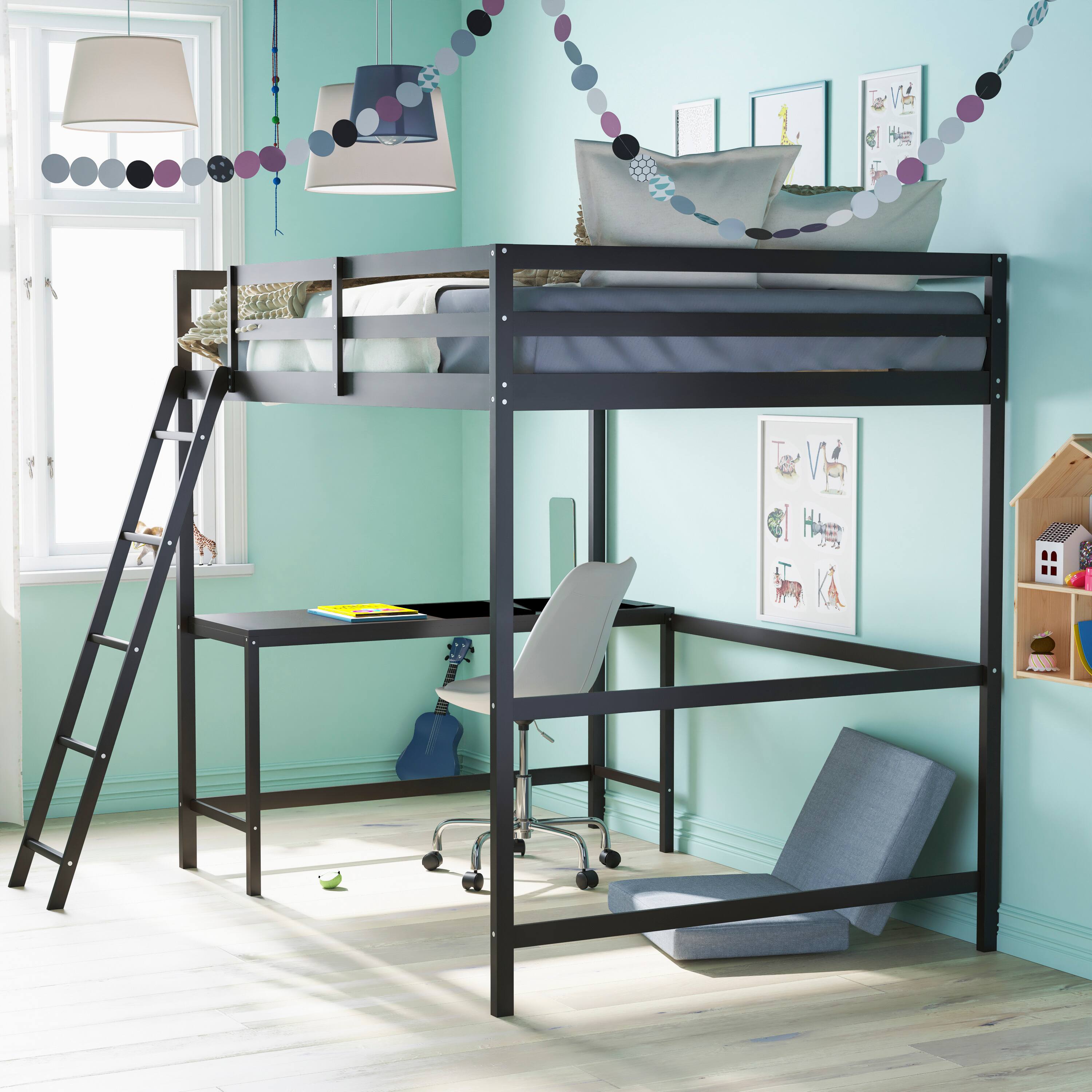 Alt View 1. Flash Furniture - Riley Loft Bed Frame with Desk, Full Size Wooden Bed Frame with Protective Guard Rails & Ladder for Kids and Teens - Esp - Espresso.