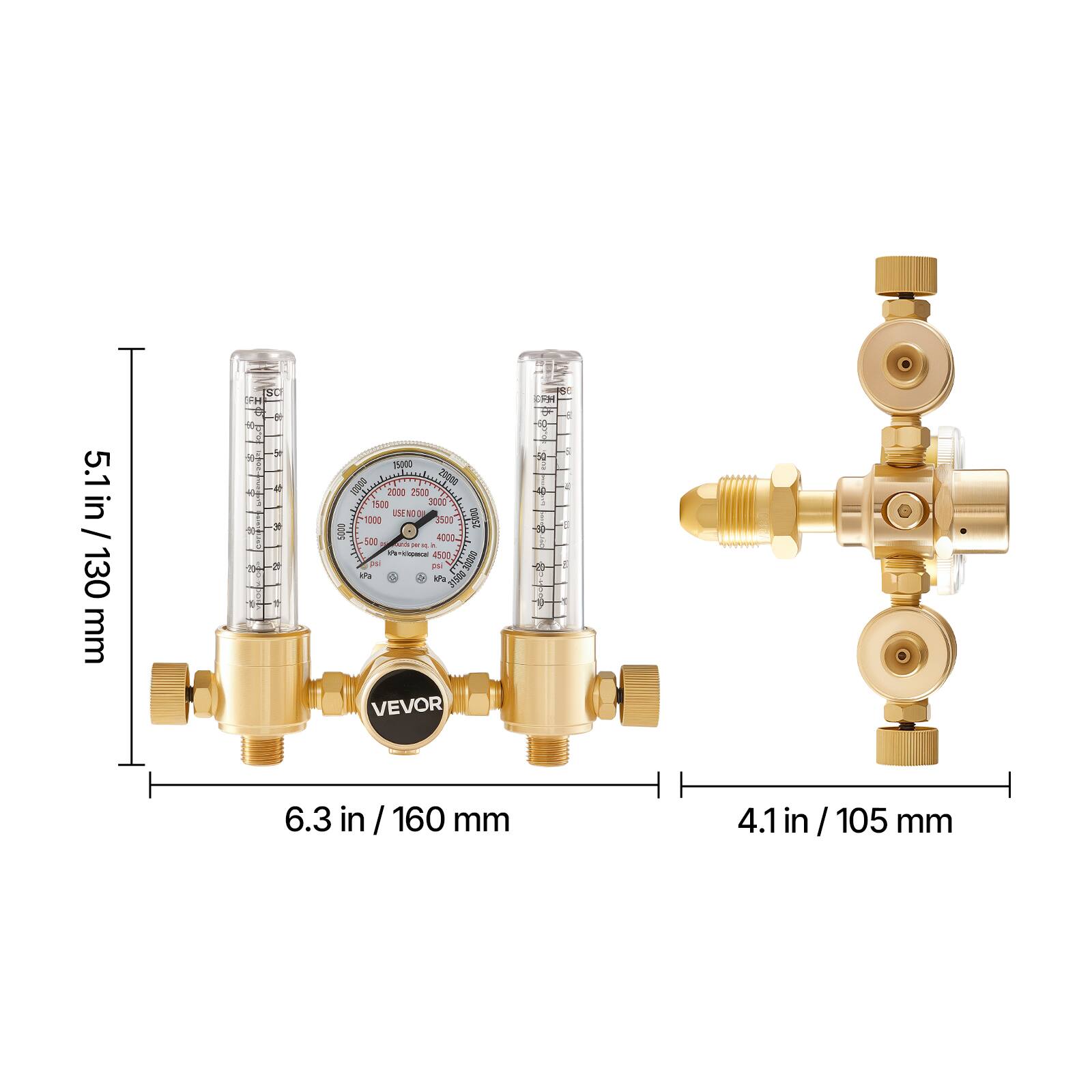 5.1 in / 130 mm  
6.3 in / 160 mm  
4.1 in / 105 mm