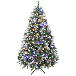 PULUZ - 6ft Pre-lit Artificial Christmas Tree Hinged Full Xmas Tree - White and Green