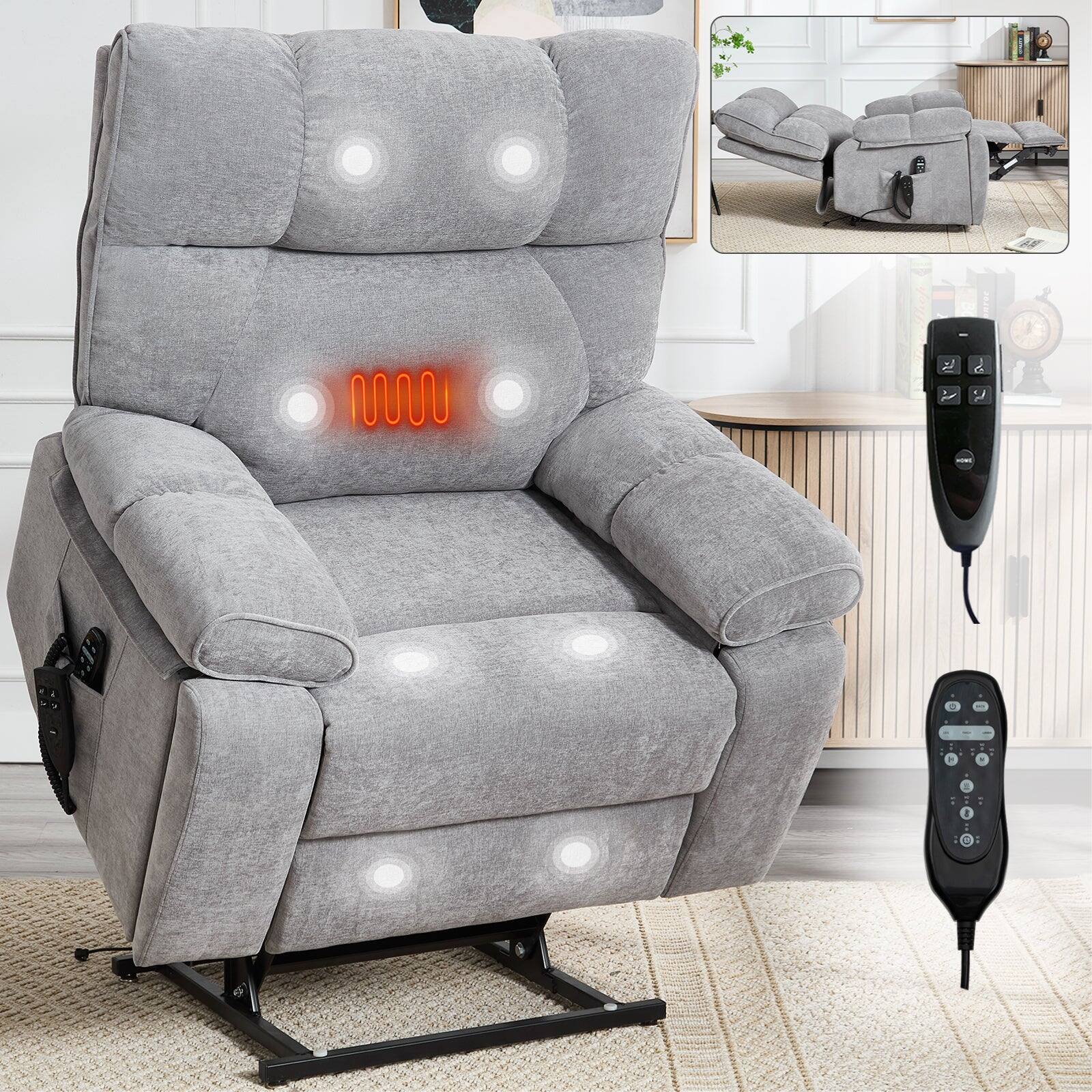 Angle. Boyel Living - Gray Heat Massage Dual Motor Infinite Position Up to 350 LBS Large Electric Power Lift Recliners with Hidden Cup Holders - Gray.