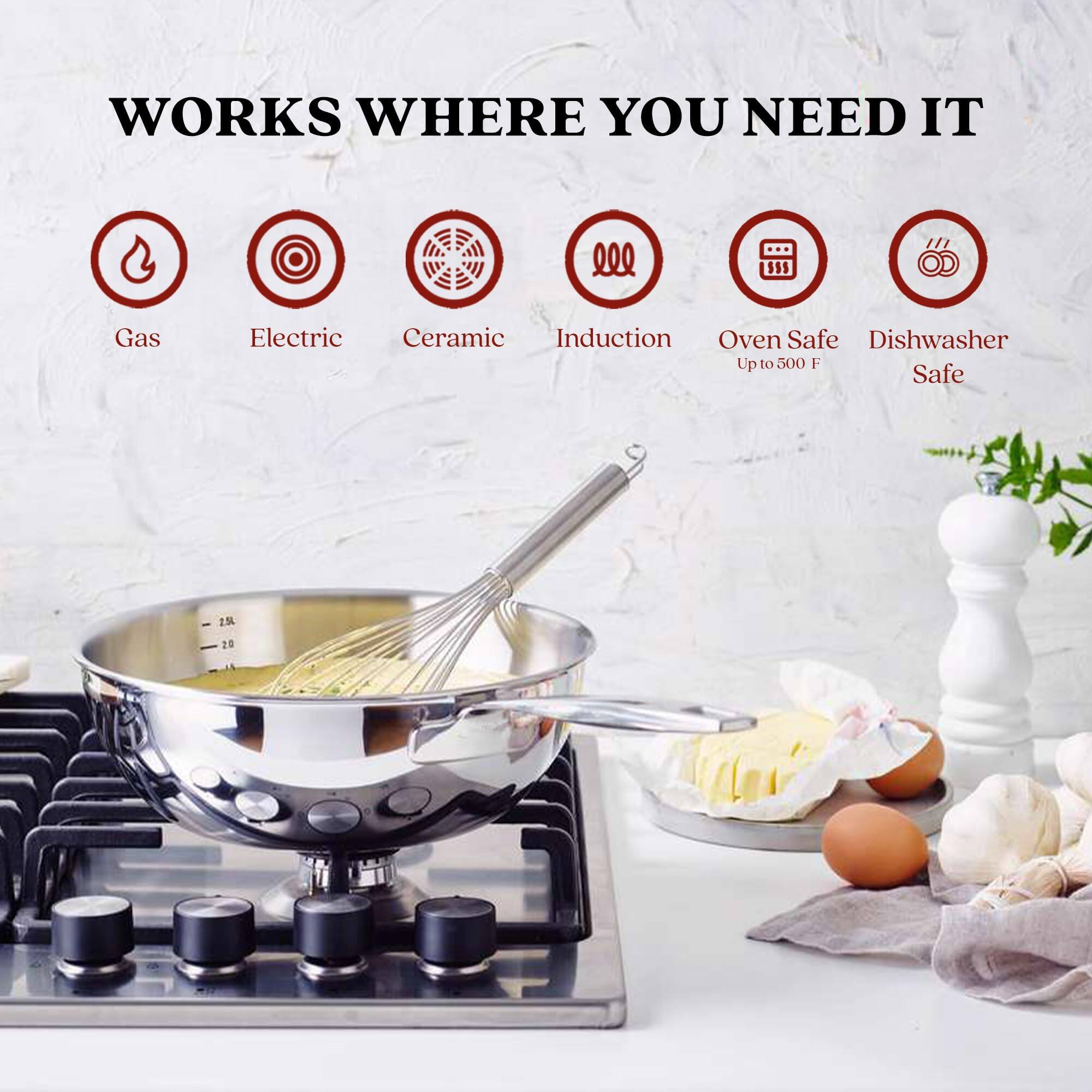 WORKS WHERE YOU NEED IT
Gas
Electric
Ceramic
Induction
Oven Safe
Dishwasher Safe
Up to 500 F
