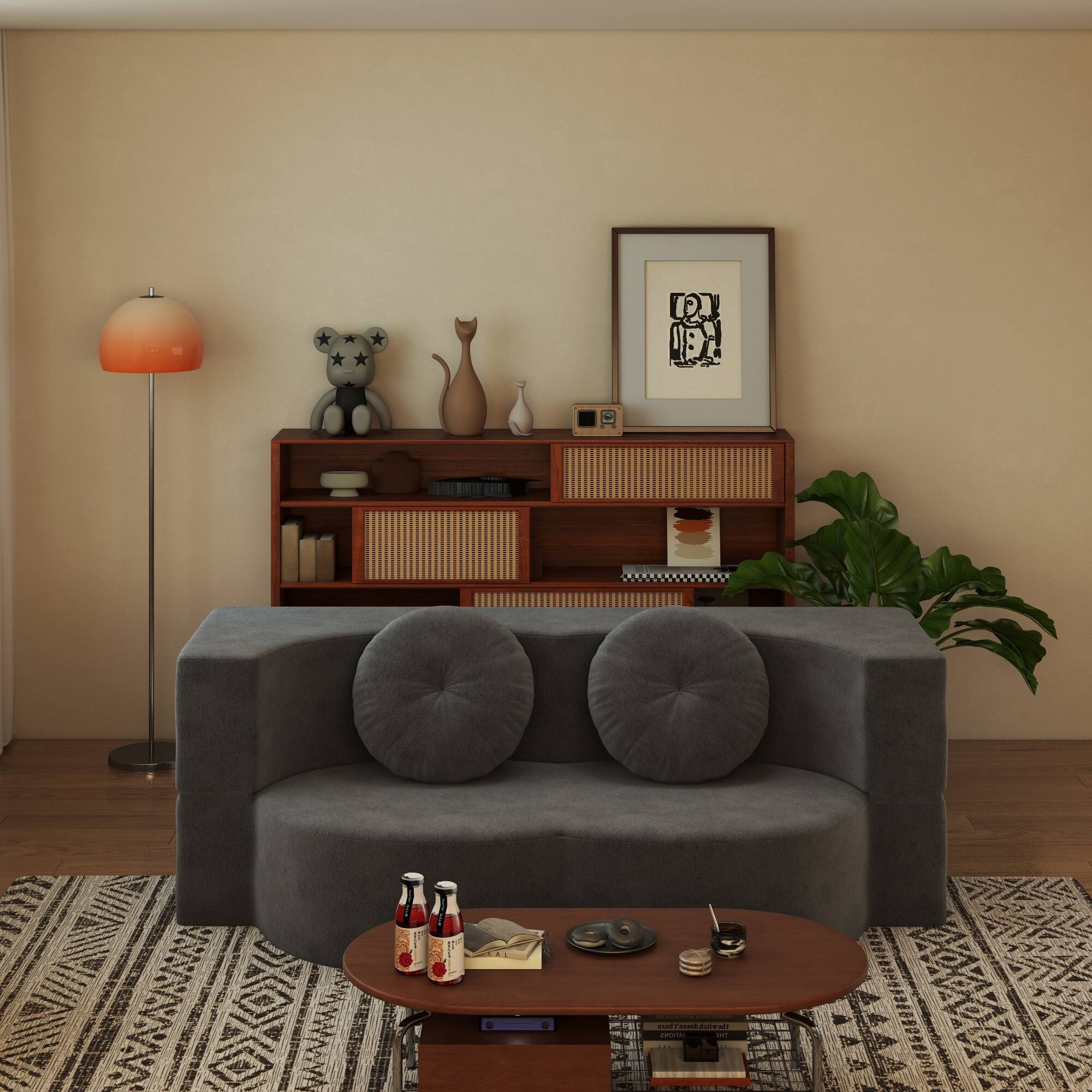 Alt View 4. COWLOWN - Modern Floor Sofa Convertible Plush Corduroy Foam Filled Sleeper Sofa Bed 14.2in Folding Mattress Grey - Grey.