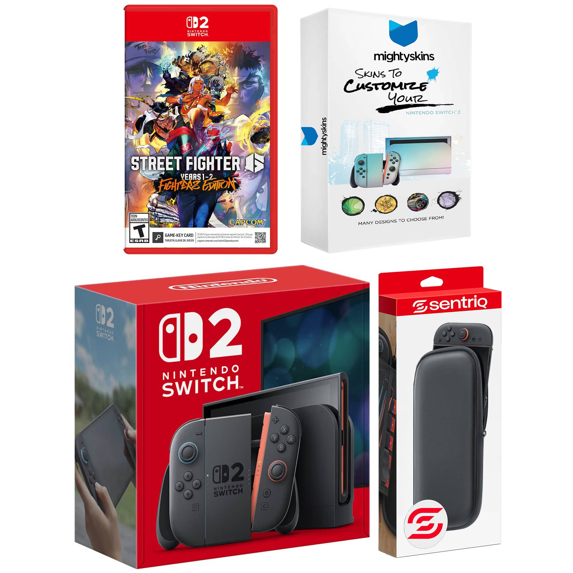 Switch 2 Video Game Console with Street Fighter 6, MightySkins Code and Protective Case Bundle - Nintendo Switch 2