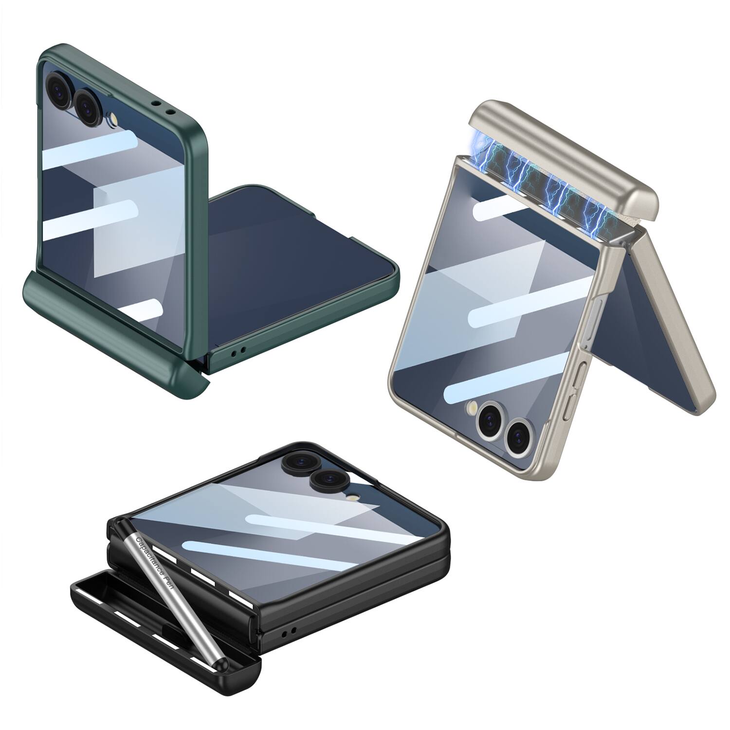 Alt View 3. Dteck - For Samsung Galaxy Z Flip 7 Rugged Case with Stylus Pen,Built-in Screen Protector Magnetic Hinge Protection Cover - Winered.