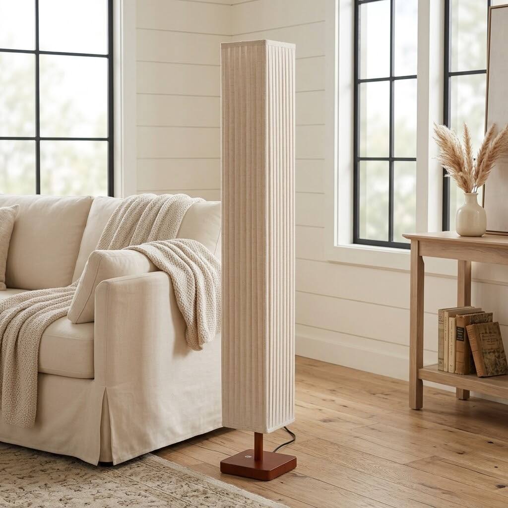 Back. E.P. Light - Minimalist Pleated Fabric Floor Lamp Janpadi LED Lamp - MULTICOLOR.