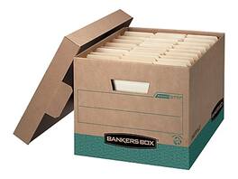Bankers Box - R-Kive Heavy-Duty Recycled File Storage Boxes, Lift-Off Lid, Letter/Legal Size, Brown, 12/Carton (12775) - Kraft and Green