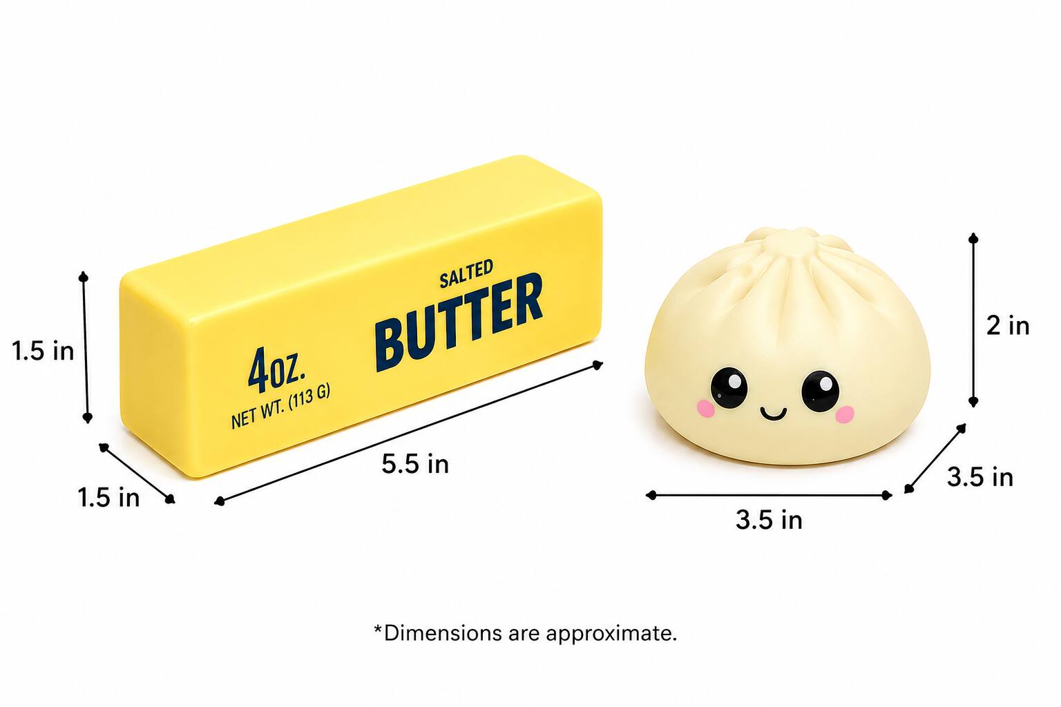 1.5 in  
SALTED 4oz. BUTTER (113 G) NET WT.  
2 in  
1.5 in  
5.5 in  
3.5 in  
3.5 in  
*Dimensions are approximate.