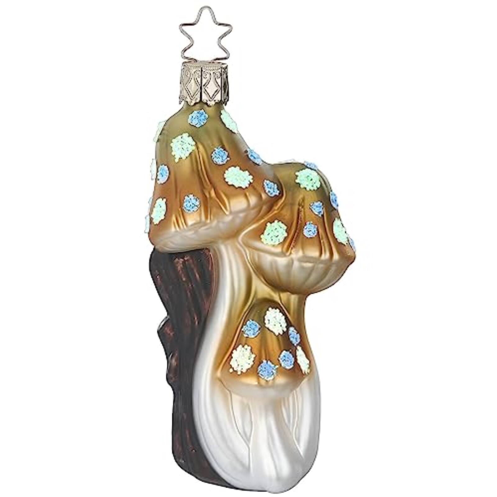 Angle. Inge Glas - Inge Glas Mushroom Verdigris German Glass Christmas Tree Ornament FREE BOX - Brown.
