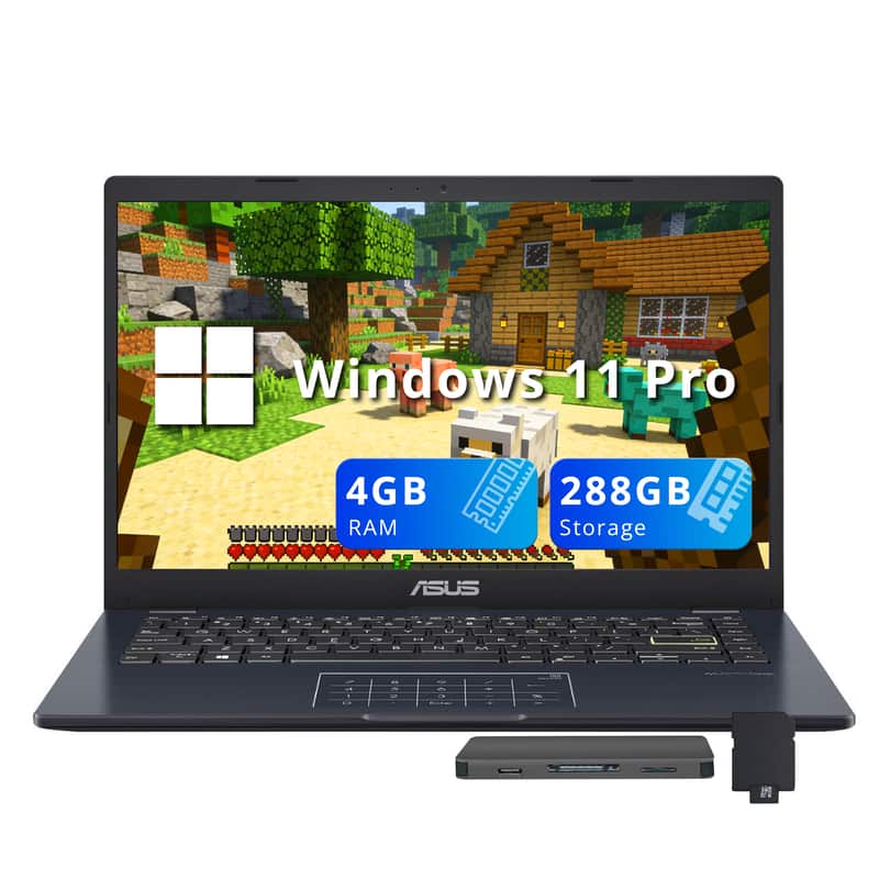 ASUS - Vivobook Go 14" FHD Laptop,Intel Celeron N4500,4GB RAM,128GB eMMC+160GB Dock Set,Intel UHD Graphics,Win 11Pro - Black