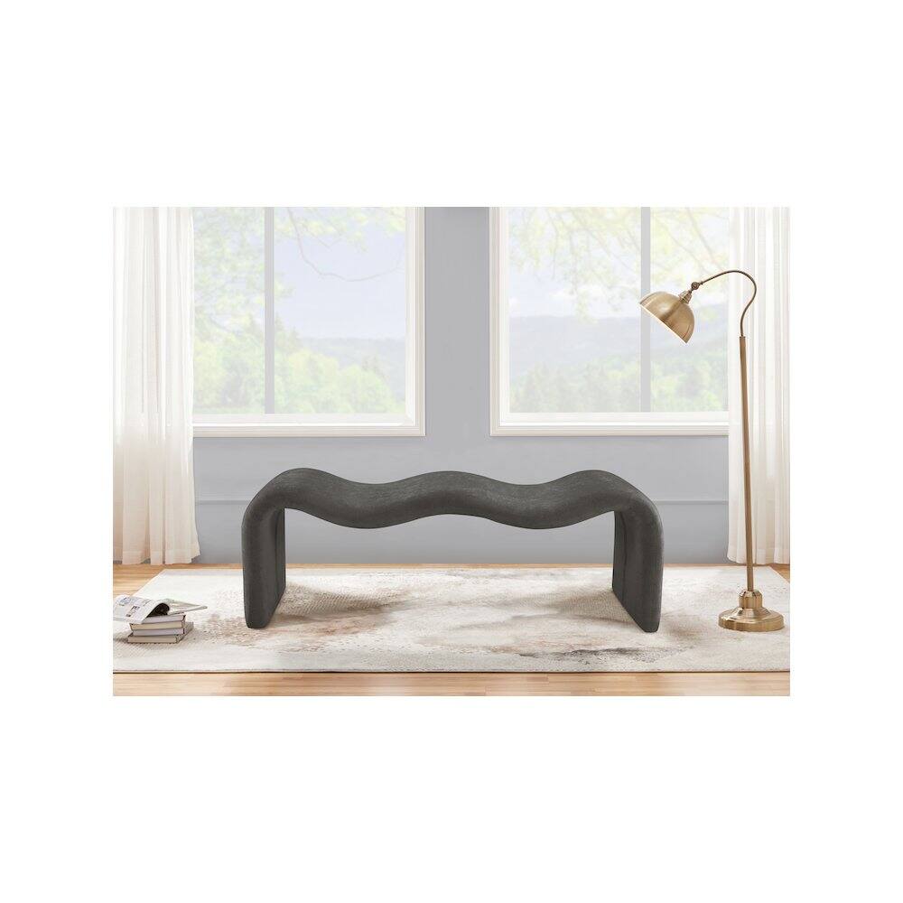 Alt View 1. Meridian Furniture - Willow Grey Chenille Fabric Bench - Gray.
