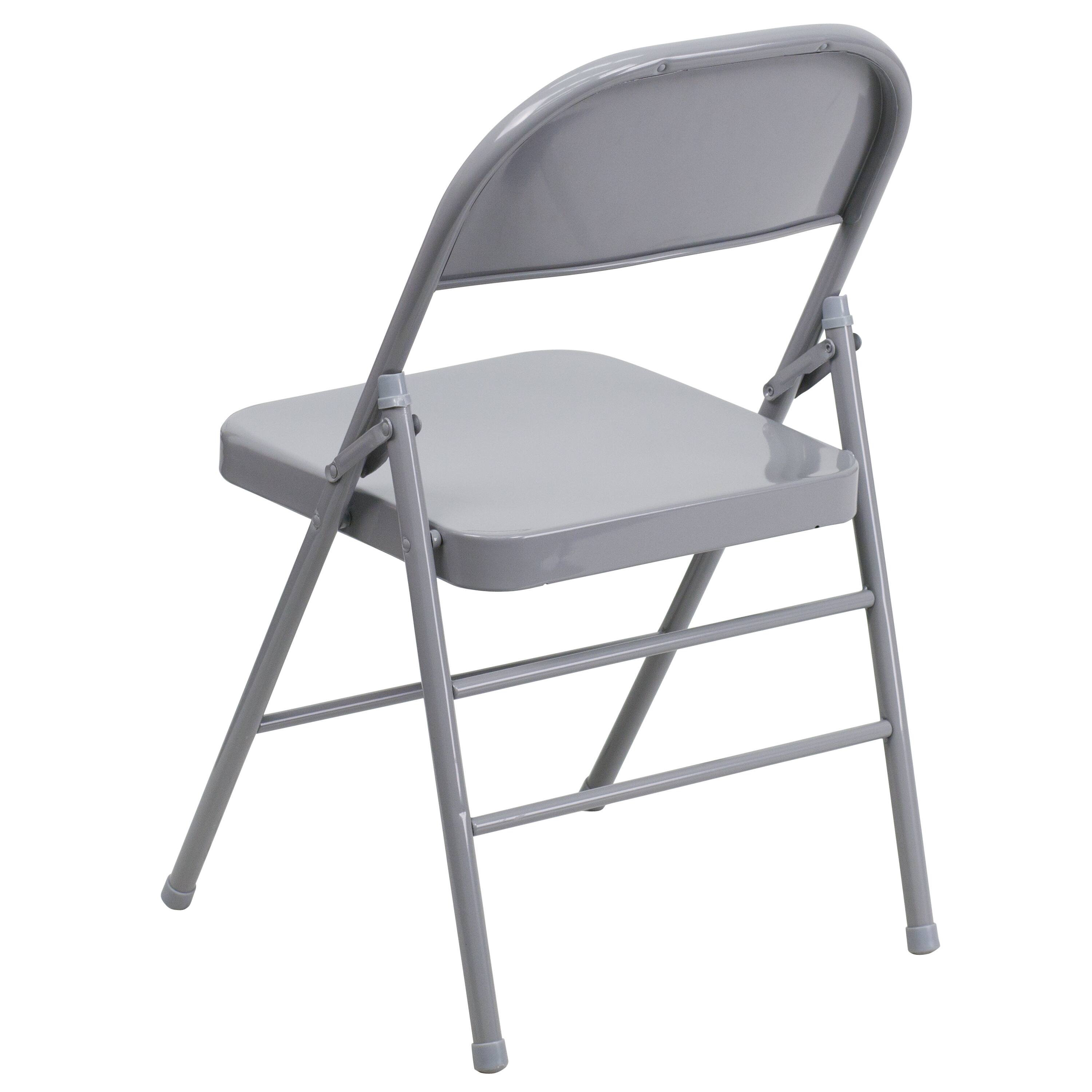 Alt View 5. Emma + Oliver - 4 Pack Triple Braced & Double Hinged Metal Folding Chair - Gray.
