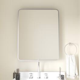 Emma + Oliver - Jackie Metal Framed Bathroom Medicine Cabinet with Reversible, Recessed Design and Beveled Rounded Mirror - Silver