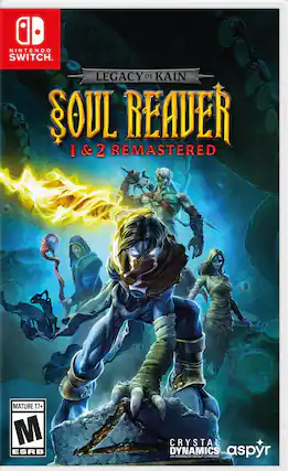 Nintendo Switch. Legacy of Kain: Soul Reaver 1&2 Remastered. Mature 17+. ESRB. Crystal Dynamics aspyr. An Embracer Group Company. - M (Mature 17+)