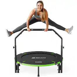 BCAN - 40"Foldable Mini Trampoline for Adults,U Adjustable Foam Handle, Exercise Rebounder for Adults Indoor, Max Load 330lbs - Green