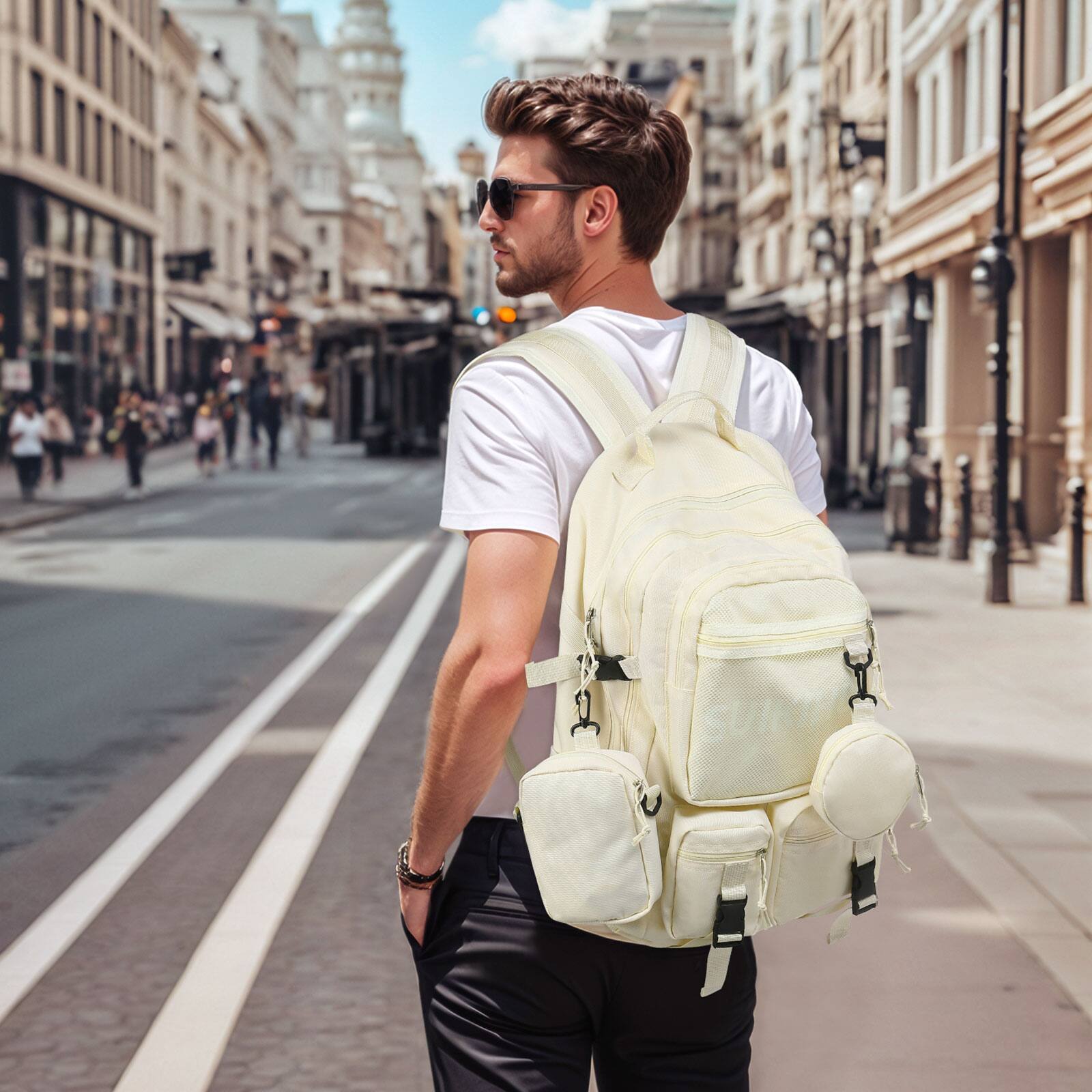 Alt View 1. Unique Bargains - Laptop Backpack for Women, 13" College Schoolbag, Hanging Pockets, Korean Style, Y2k Fashion Backpack - Beige.