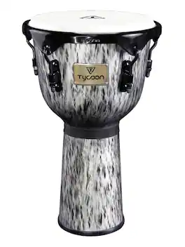 Tycoon Percussion - 12" Djembe, 22" Aged Siam Oak Shell, Goat Skin Head, Black Deluxe Hoops, 5/16" Tuning Lugs with Wrench