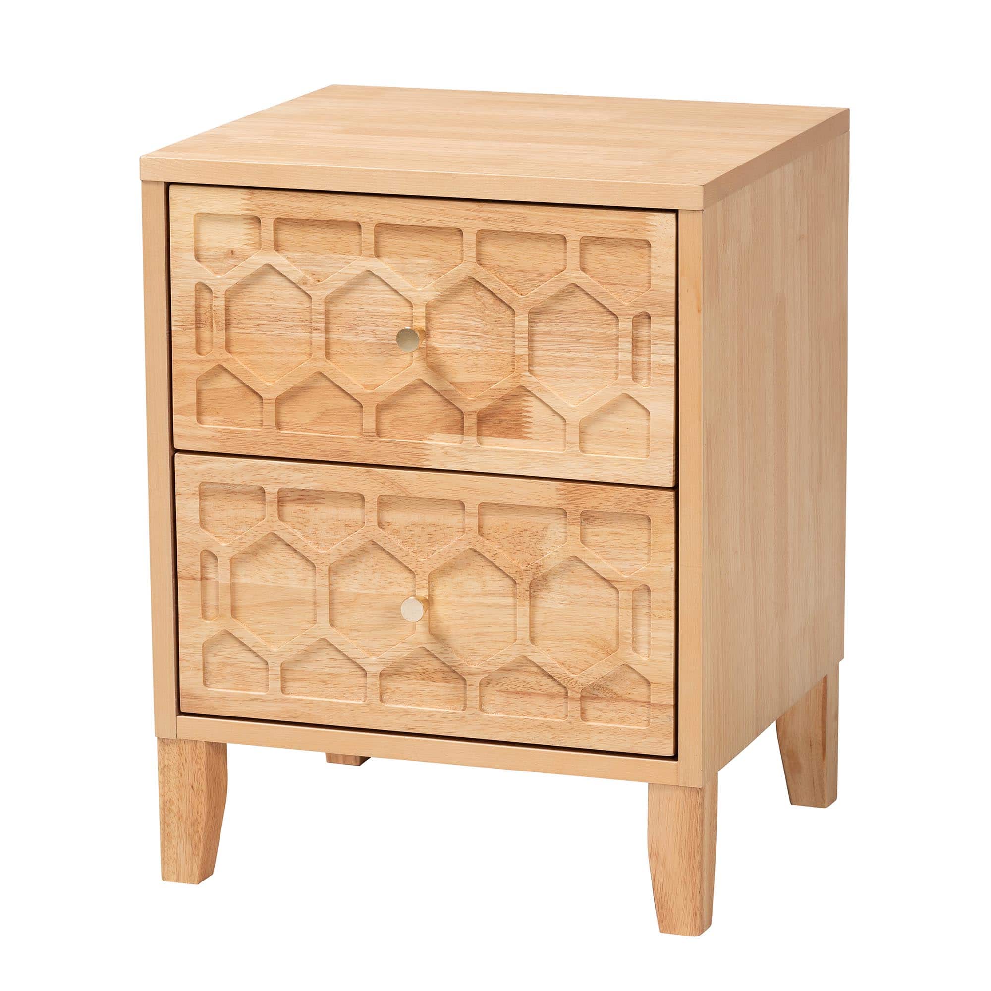 Baxton Studio - Hosea Japandi Carved Honeycomb 2-Drawer Nightstand - Natural