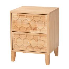 Baxton Studio - Hosea Japandi Carved Honeycomb 2-Drawer Nightstand - Natural