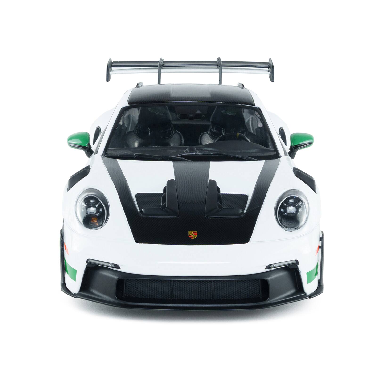Alt View 5. Solido - 2024 Porsche 911 GT3 RS "Tribute to Carrera RS Package" White with Carbon Hood and Top & Green 1/18 Model Car by Solido.