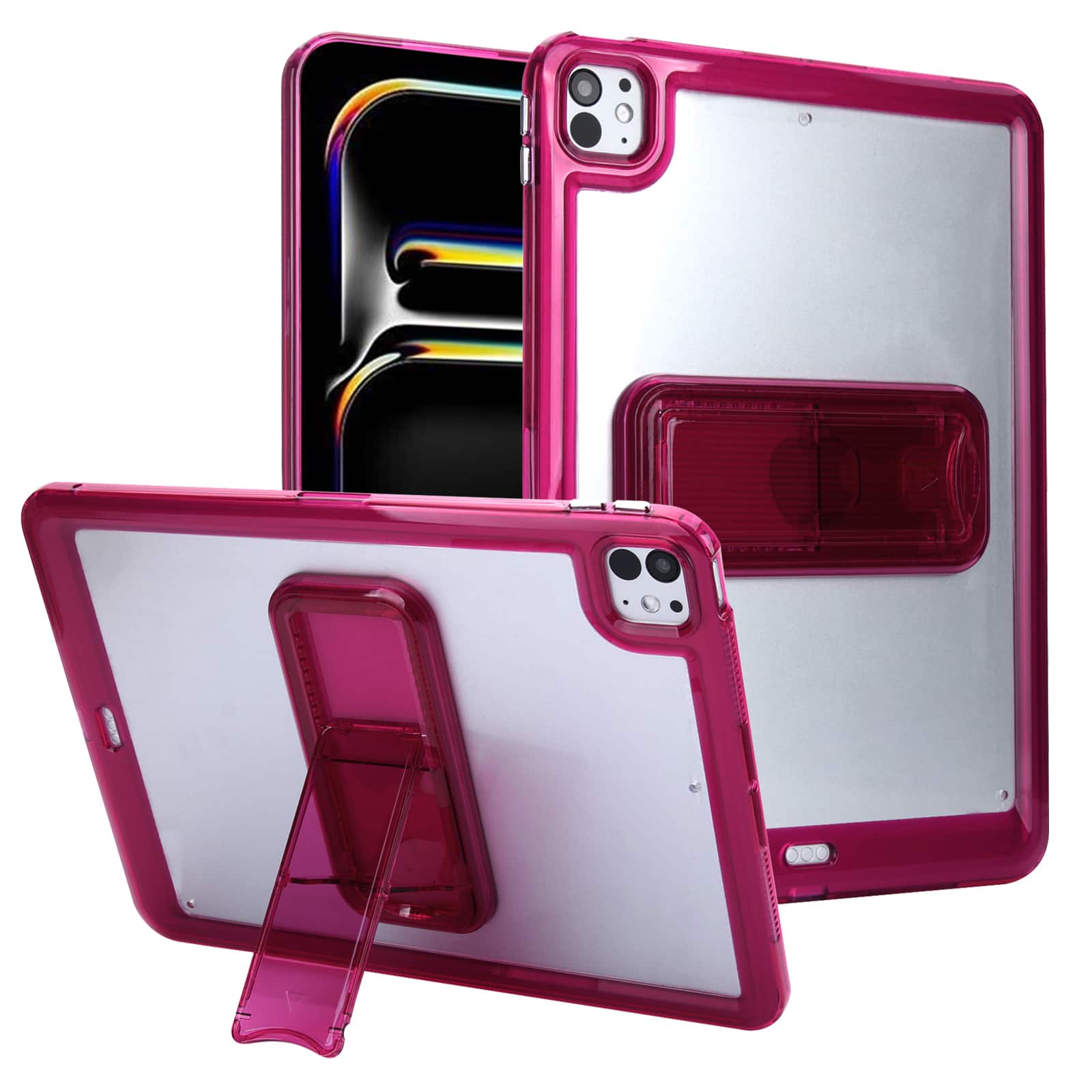 Dteck - Shockproof Matte Case for Apple iPad Pro 12.9", Rugged Slim Protective Cover with Folding Kickstand and Raised Edges - Red