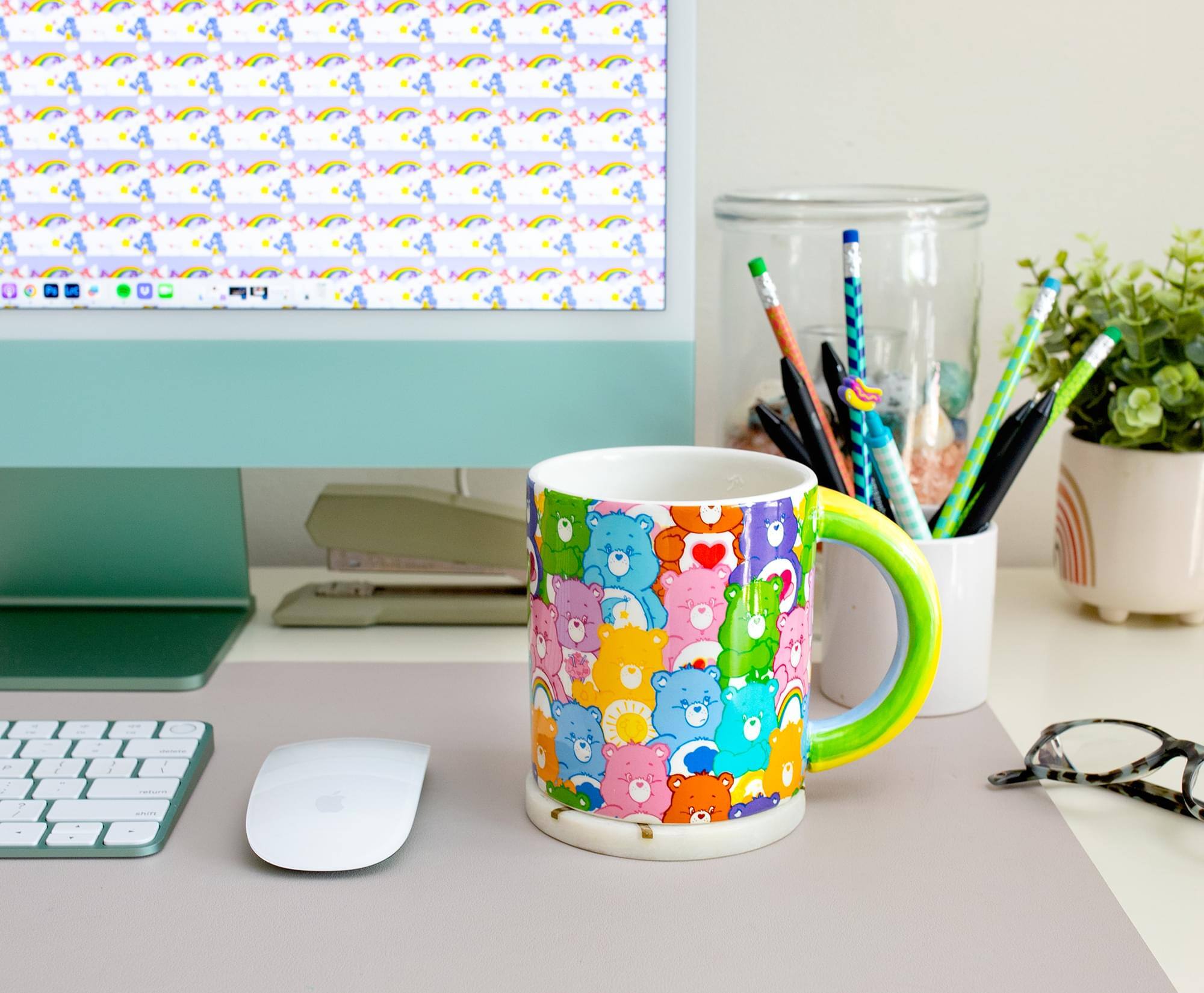 Alt View 3. Silver Buffalo - Care Bears Allover Print Ceramic Mug With Rainbow Handle | Holds 20 Ounces - Rainbow.