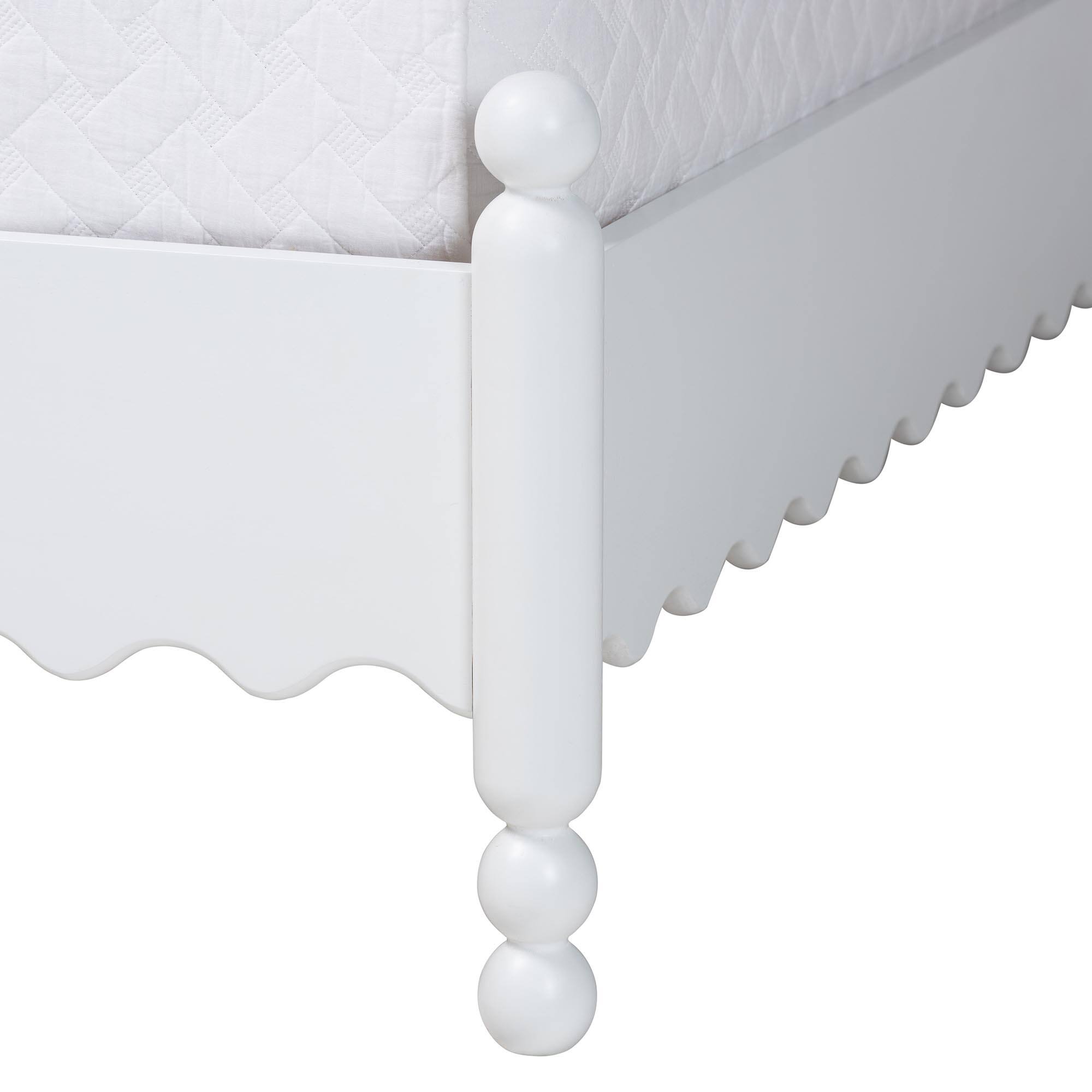 Alt View 1. Baxton Studio - Hoffman Platform Bed - Farmhouse Bed Frame with Scalloped Design and Turned Posts, King - White.