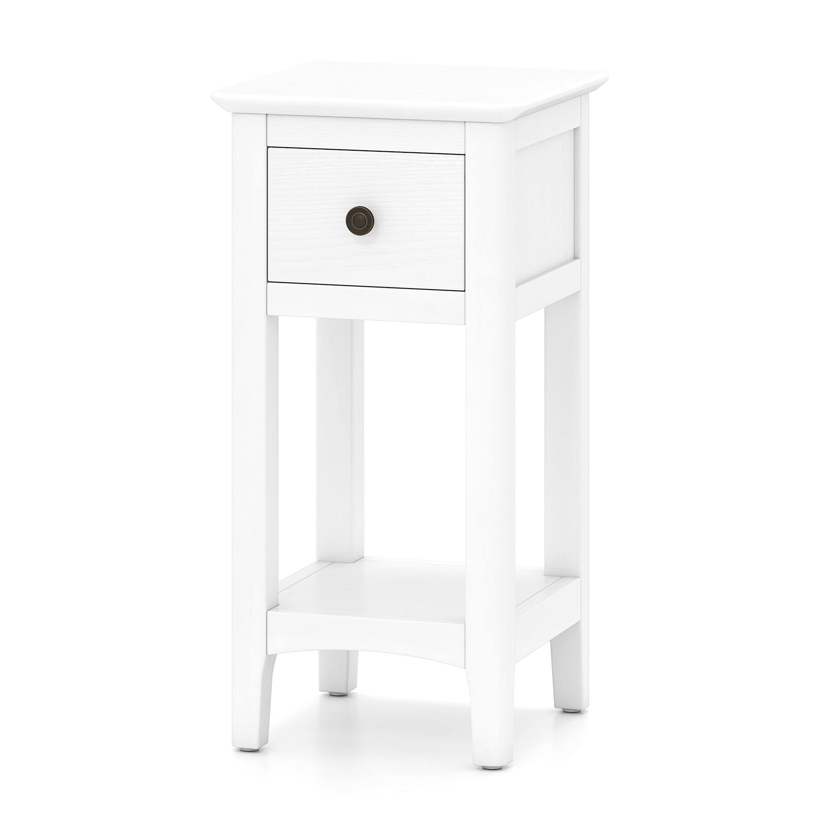 Left. WELLFOR - 3-Tier Nightstand with Drawer and Open Storage Shelf - White.