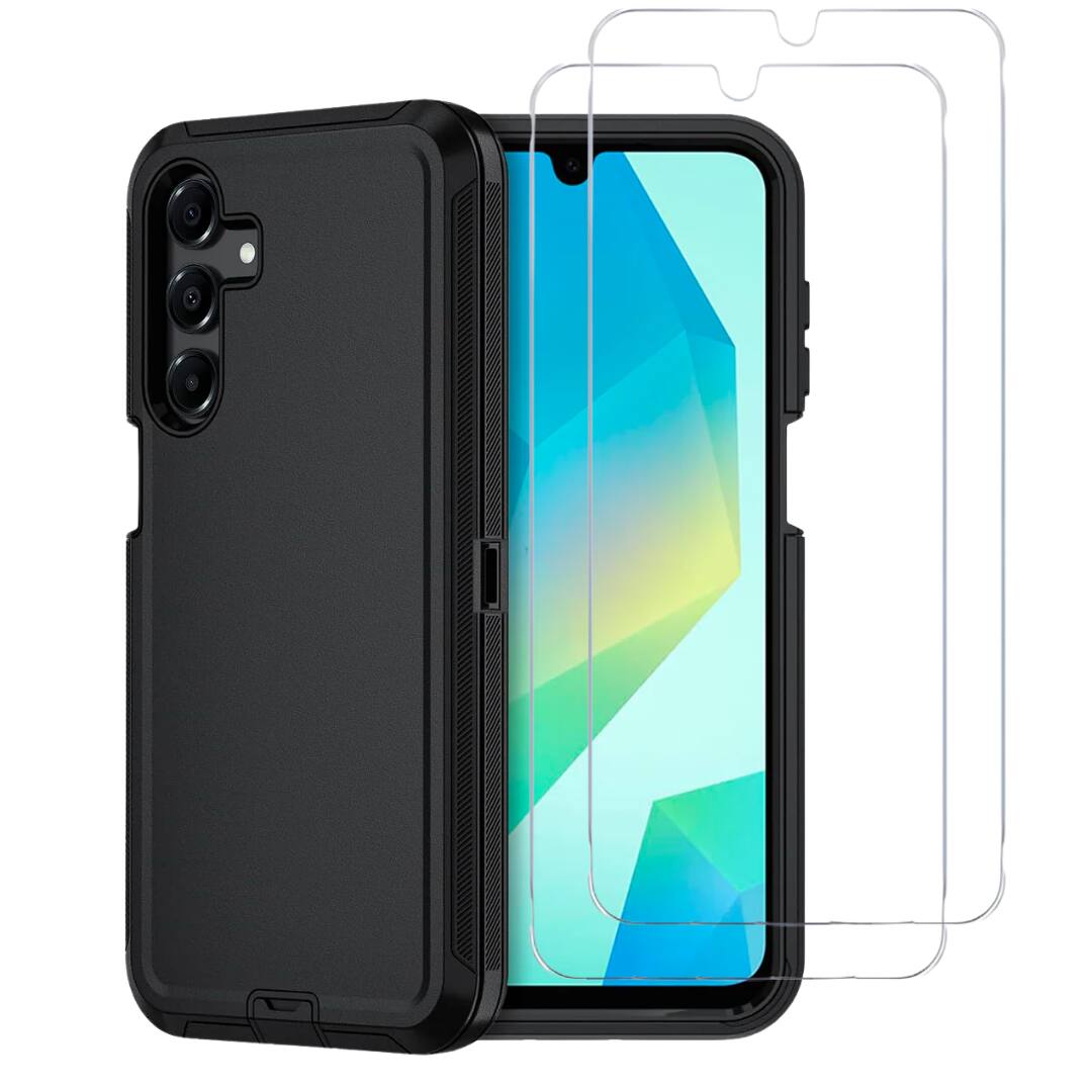 Front. Entronix - Entronix Galaxy A16 Protection Bundle - Heavy Duty Case with 2 Clear Screen Protectors - Black.