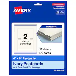 Avery - Printable Rectangle Cards, 4" x 6", Matte Ivory, 100ct - White