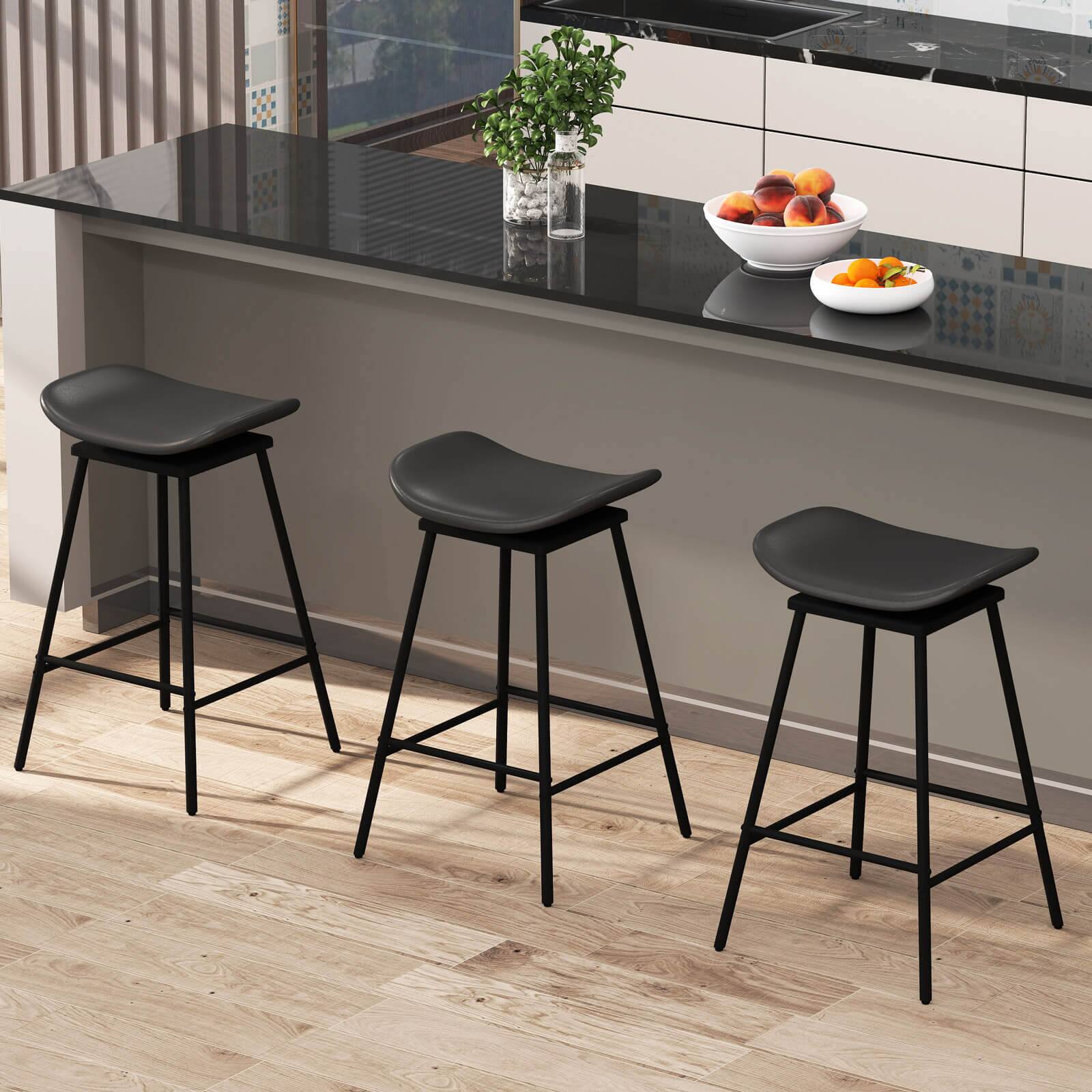 Alt View 3. Costway - Costway Swivel Barstools Set of 2 Faux Leather Upholstered Backless Bar Height Chairs - Black.