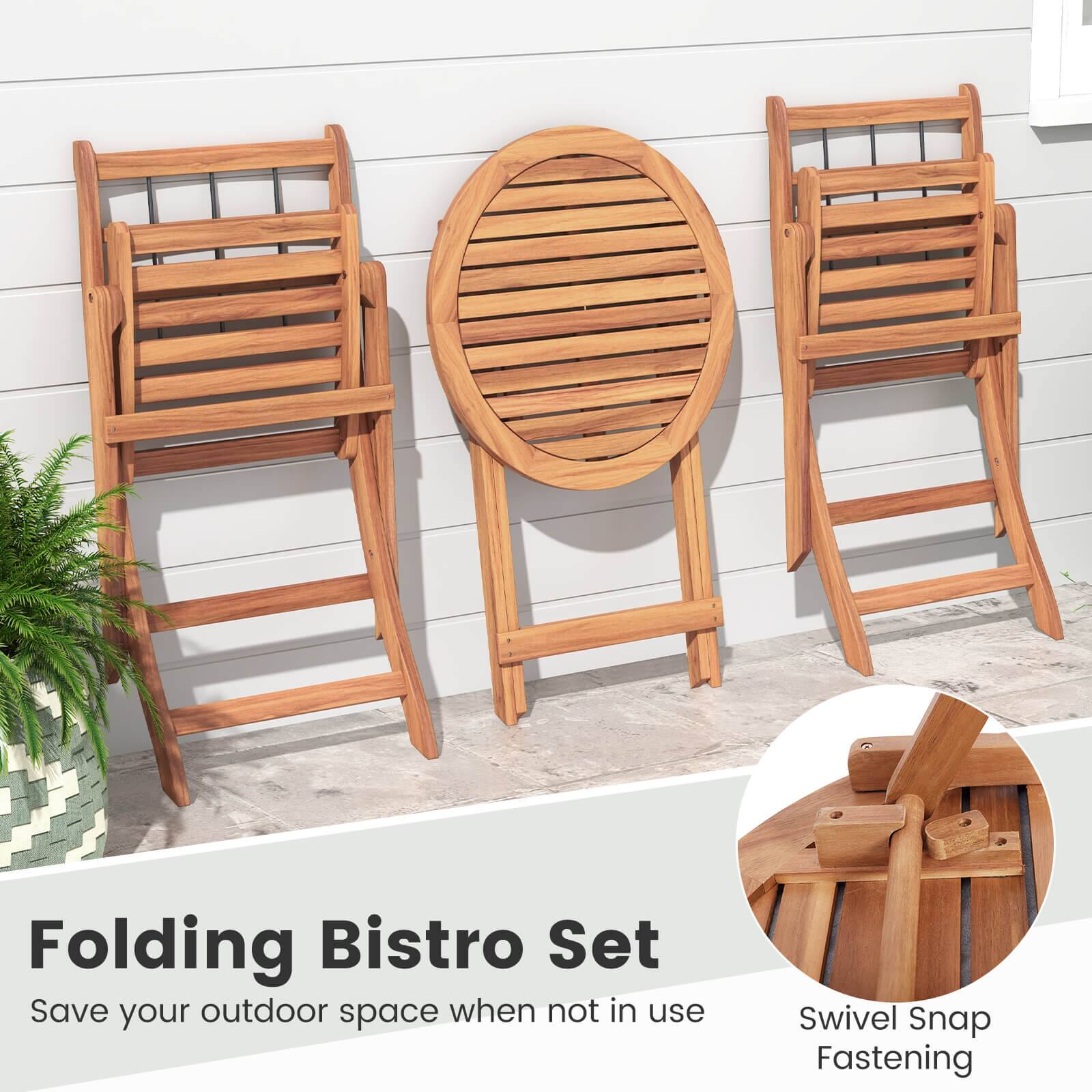 Folding Bistro Set: Save your outdoor space when not in use. Swivel Snap Fastening.