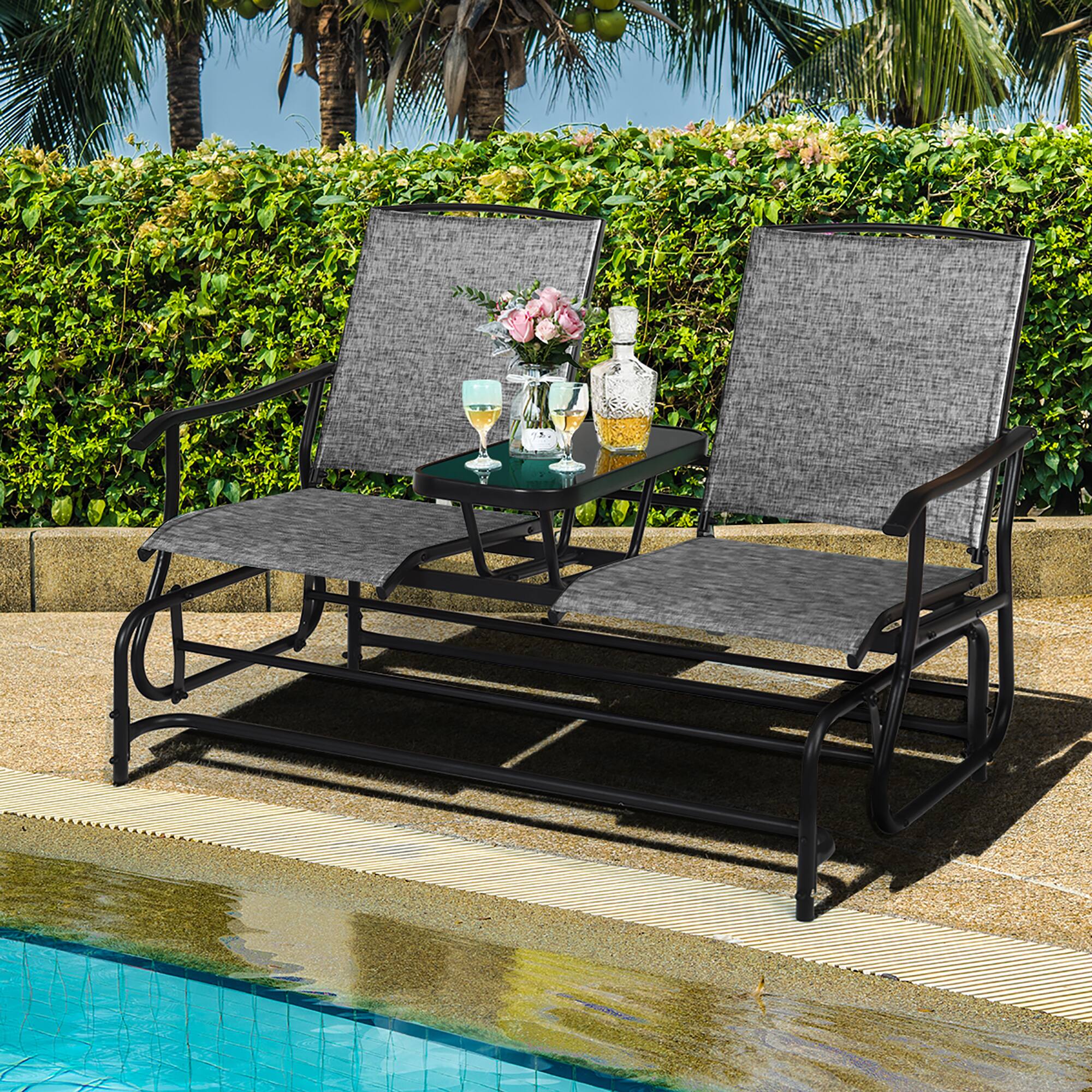 Alt View 1. Costway - Costway 2 Person Outdoor Patio Double Glider Chair Loveseat Rocking w/Center Table - Gray.