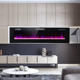 LUCKY ONE - 60 Inch Ultra-Thin Wall Mounted/Recessed Electric Fireplace with Timer - Black