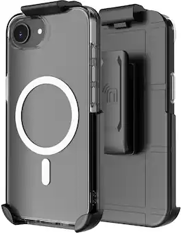 Nakedcellphone - Combo for iPhone 17e / 16e - Case and Holster Belt Clip (Compatible with MagSafe) - Clear
