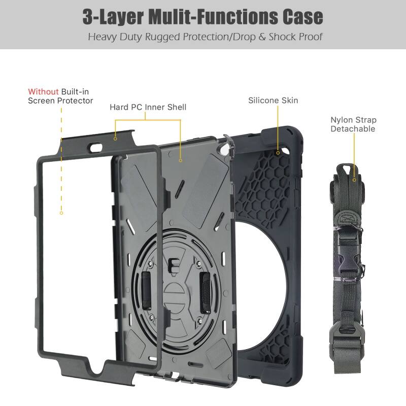 3-Layer Mulit-Functions Case
Heavy Duty Rugged Protection/Drop & Shock Proof
Without Built-in Screen Protector
Hard PC Inner Shell
Silicone Skin
Nylon Strap Detachable