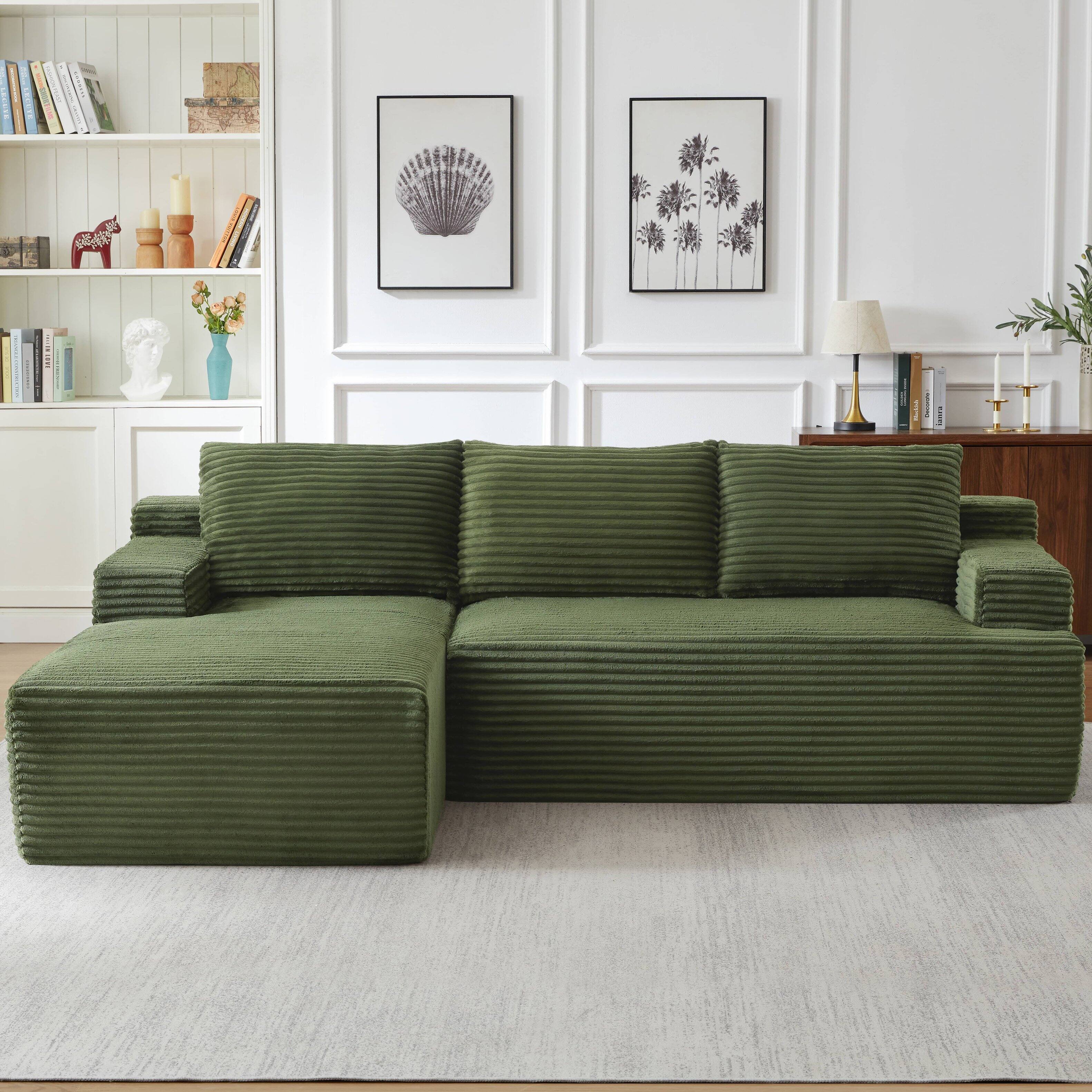 Angle. Anysun - L-Shaped Modular Cloud Sectional Sofa with Deep Seat – No Assembly Required, Left Facing - Green.