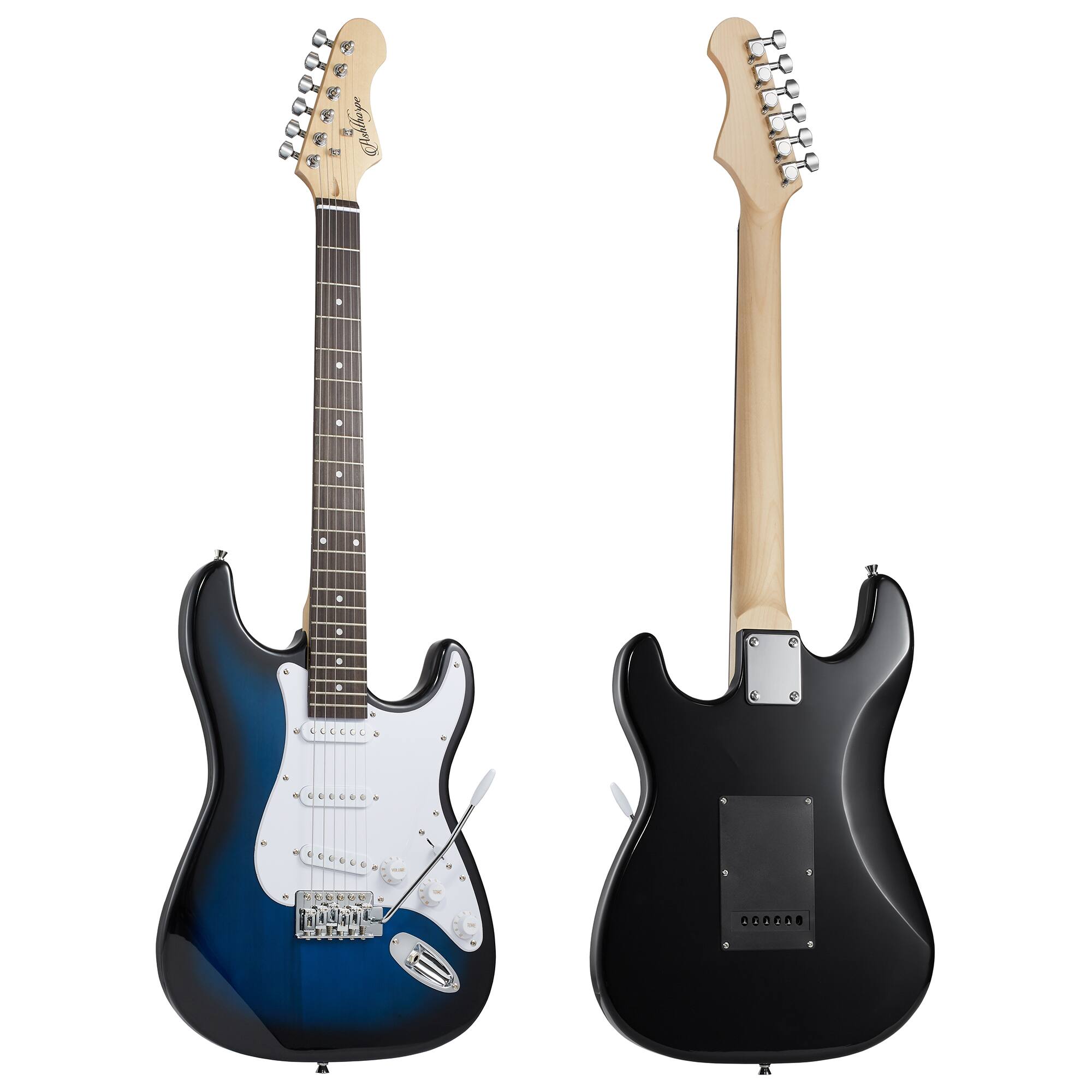 Alt View 3. Ashthorpe - 39-in Full-Size Electric Guitar Beginner Kit with Gig Bag - Blue-White.