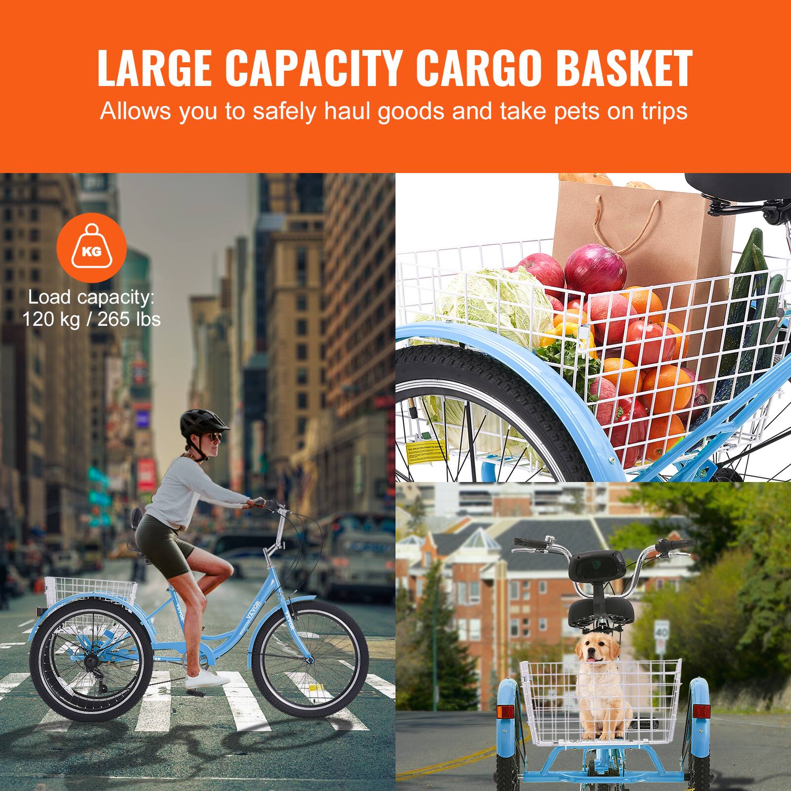 LARGE CAPACITY CARGO BASKET
Allows you to safely haul goods and take pets on trips
KG
Load capacity: 120 kg / 265 lbs