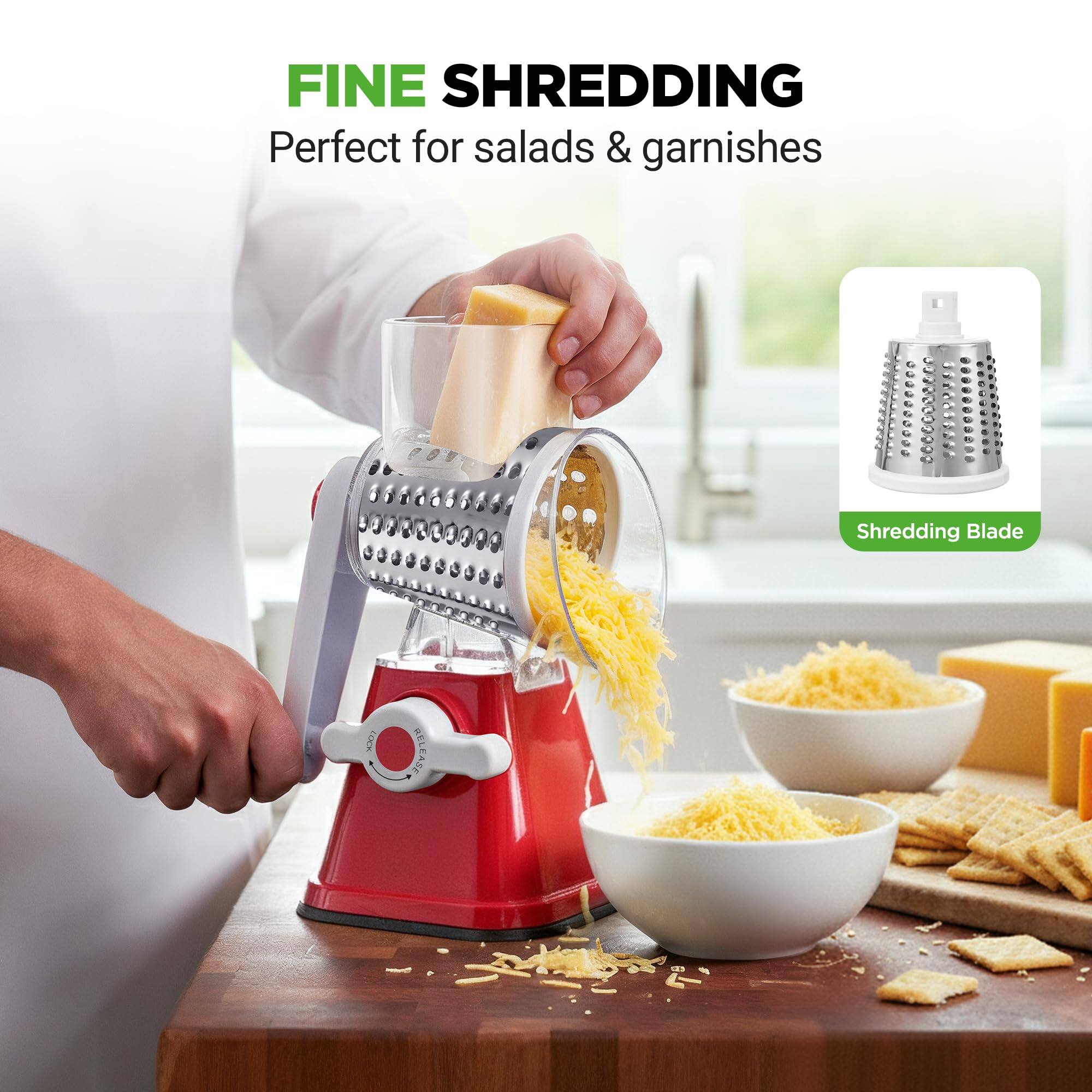 FINE SHREDDING  
Perfect for salads & garnishes  
Shredding Blade